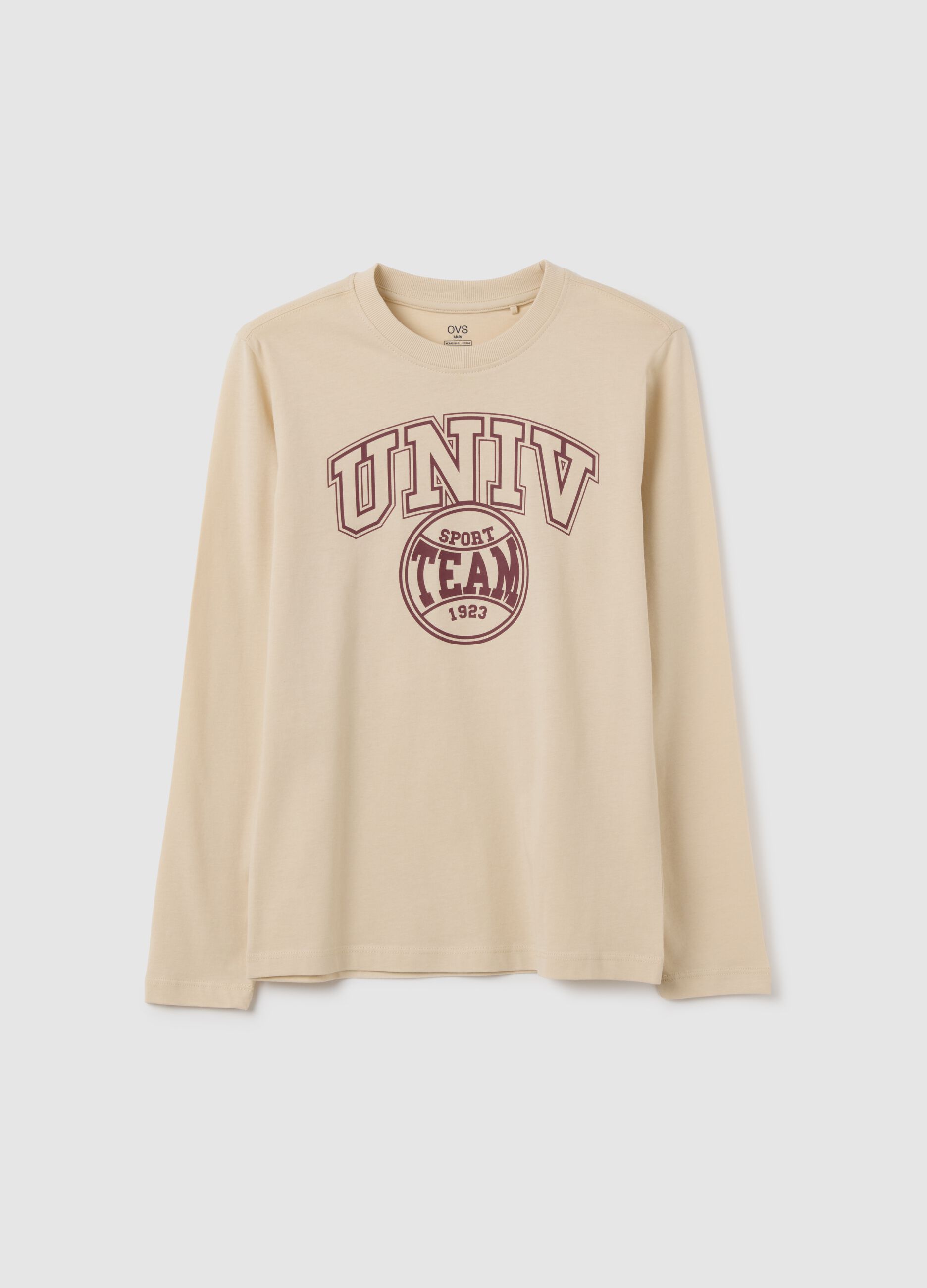 Boys' beige pure cotton regular fit T-shirt