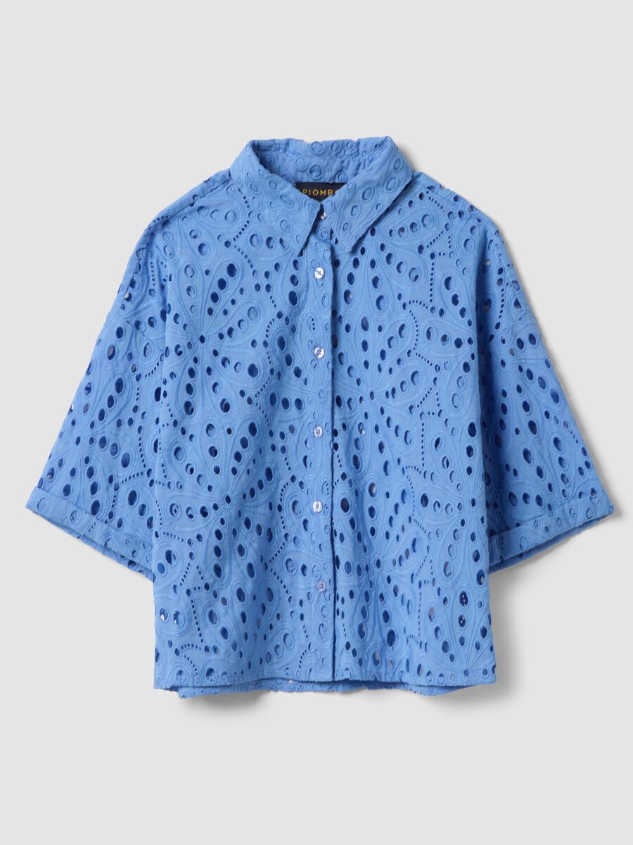 Camicia azzurra in puro cotone sangallo_4