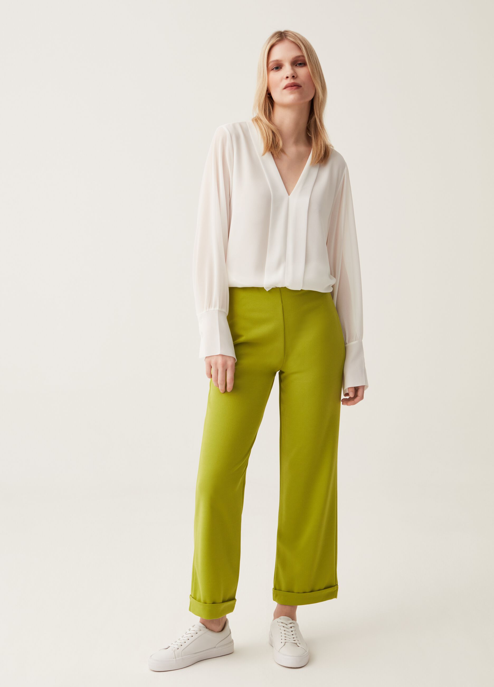 Pantaloni crop wide leg con risvolti Hybrid_0