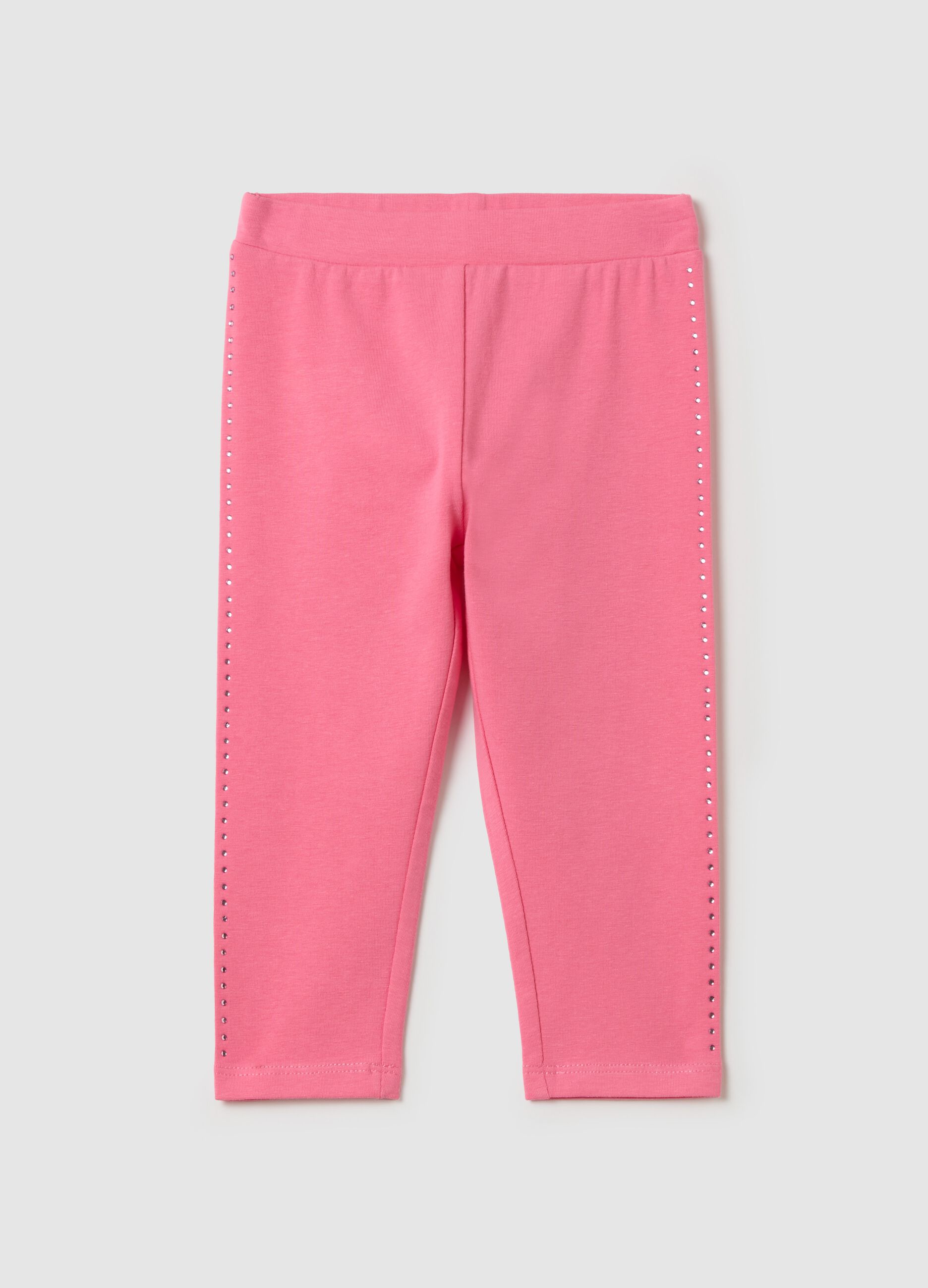 Stretch cotton leggings with diamanté motif