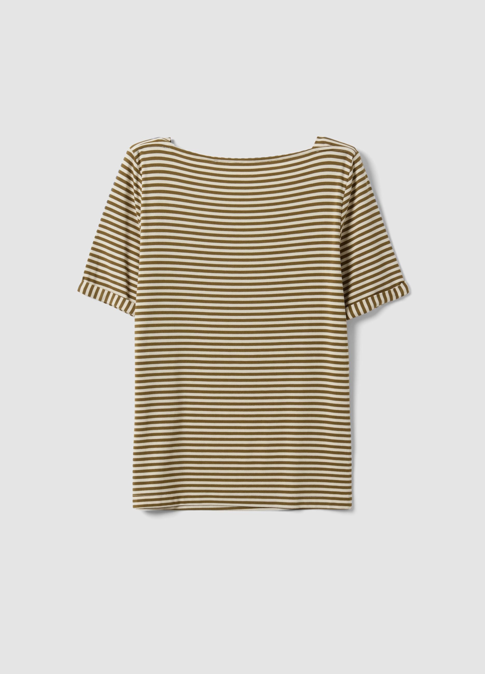 White striped stretch viscose T-shirt