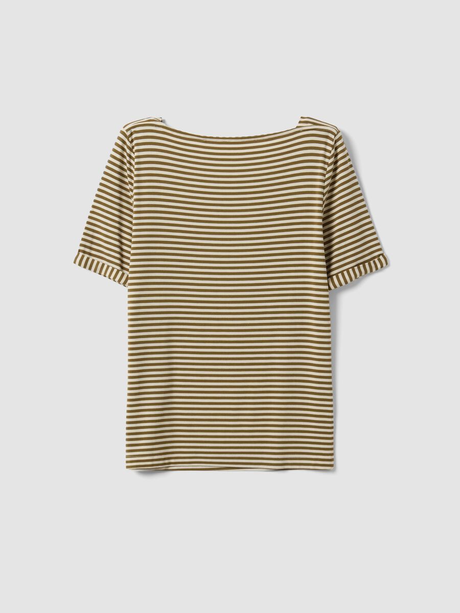 T-shirt bianca in viscosa elasticizzato a righe_6