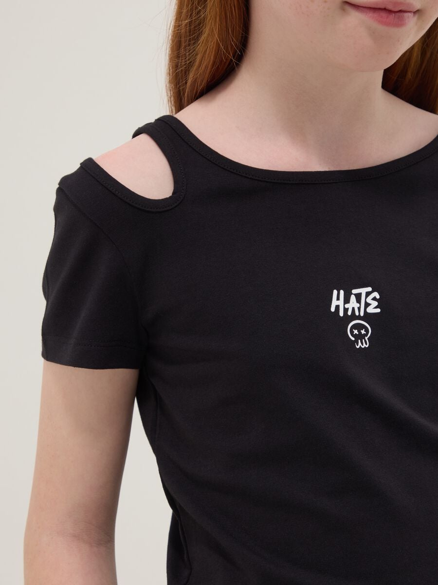 T-shirt in cotone elasticizzato nero da ragazza slim fit_2