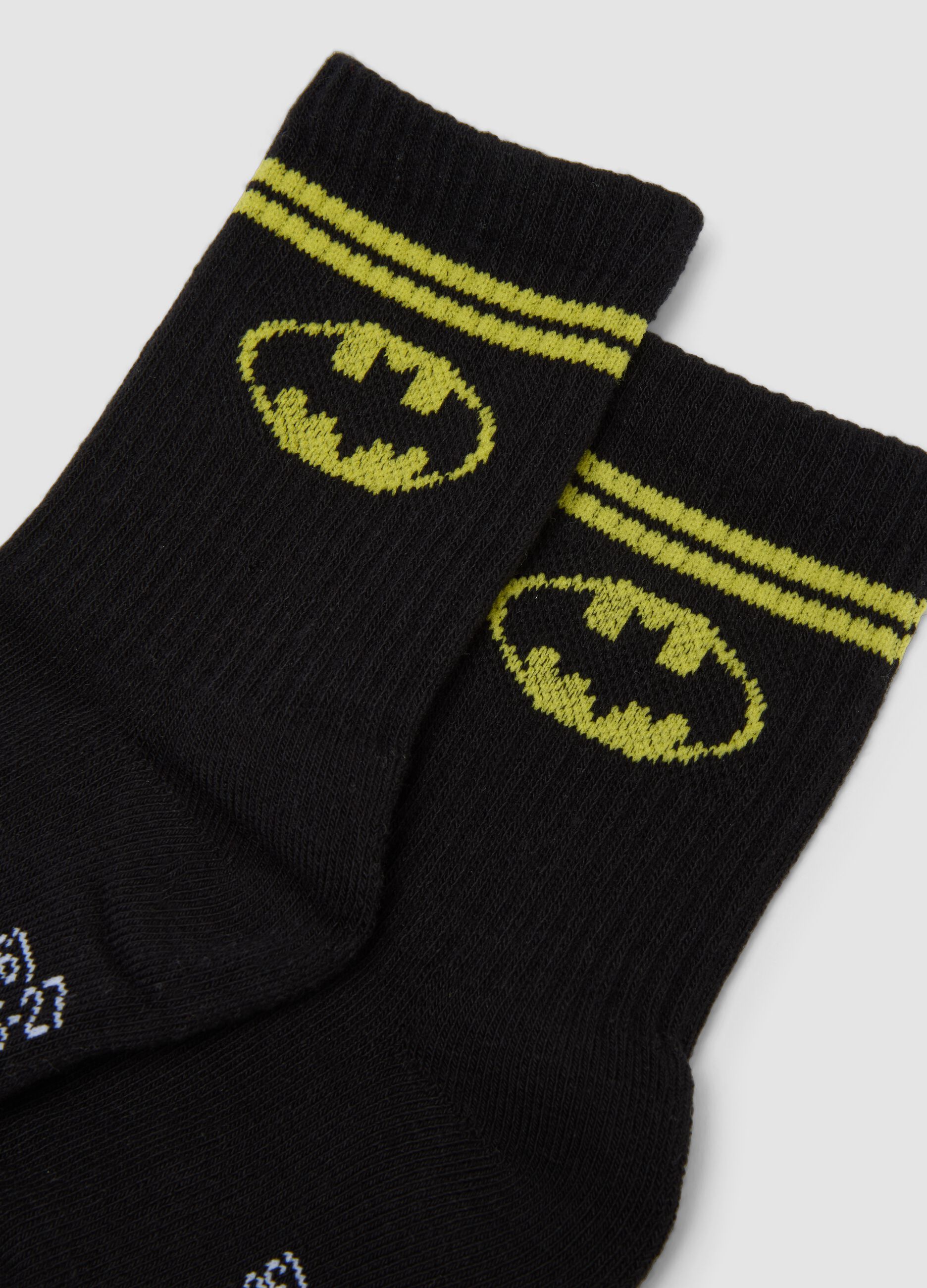 Bipack di calze corte nere in cotone organico elasticizzato con stampa Batman