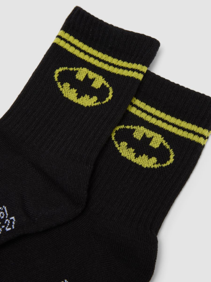 Bipack di calze corte nere in cotone organico elasticizzato con stampa Batman_1