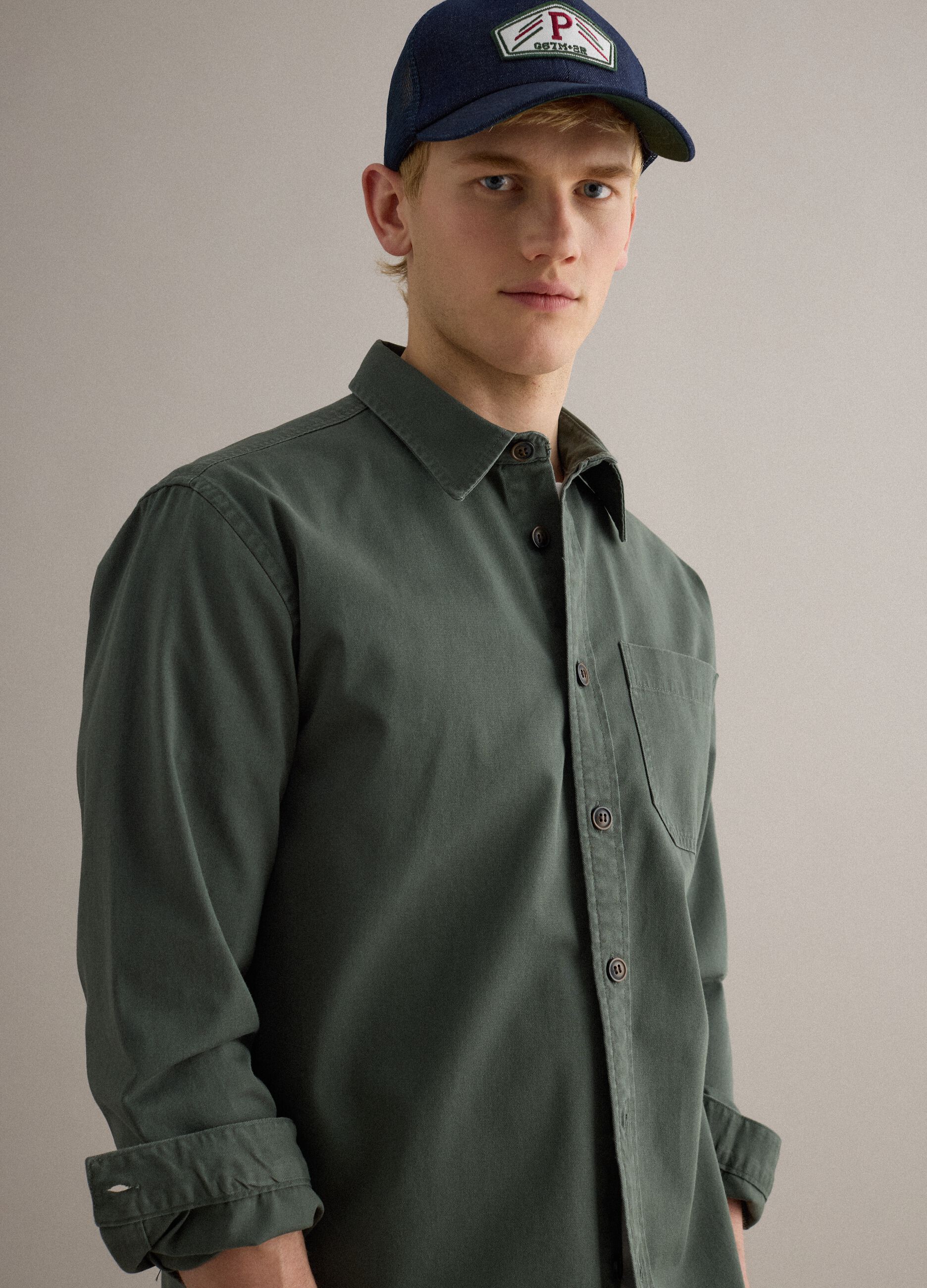 Regular fit green pure cotton shirt