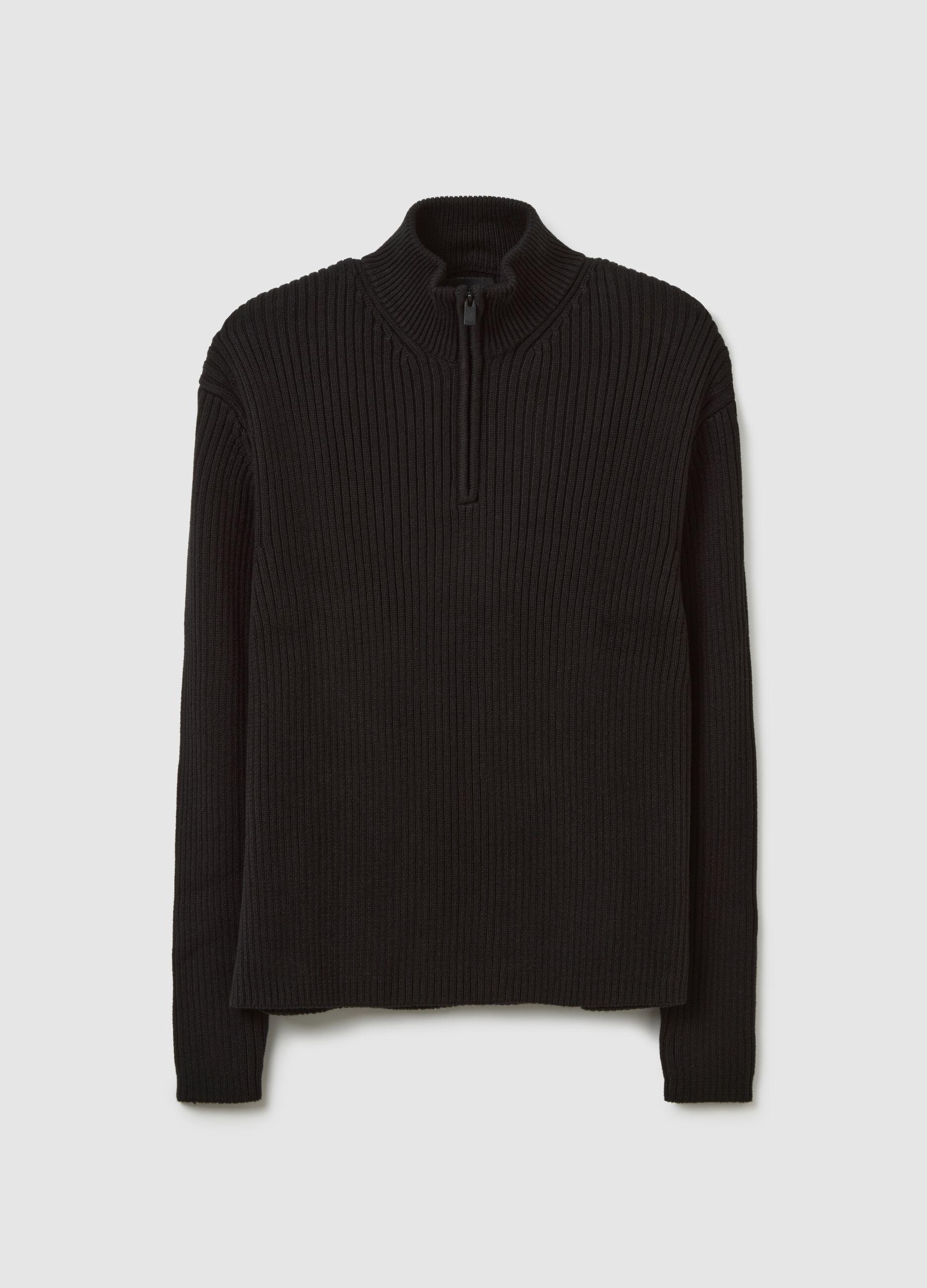 Half-Zip Ribbed Knit Black