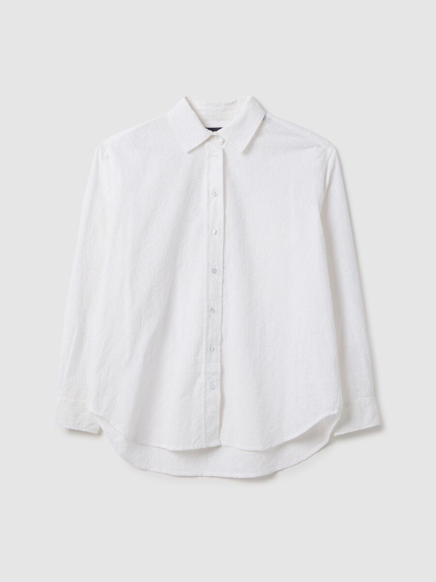 Oversized fit white pure cotton sangallo shirt_4