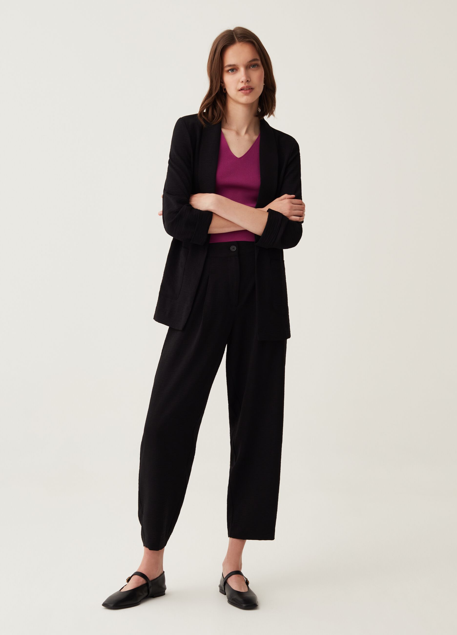 Blazer aperto in tessuto fluido_1