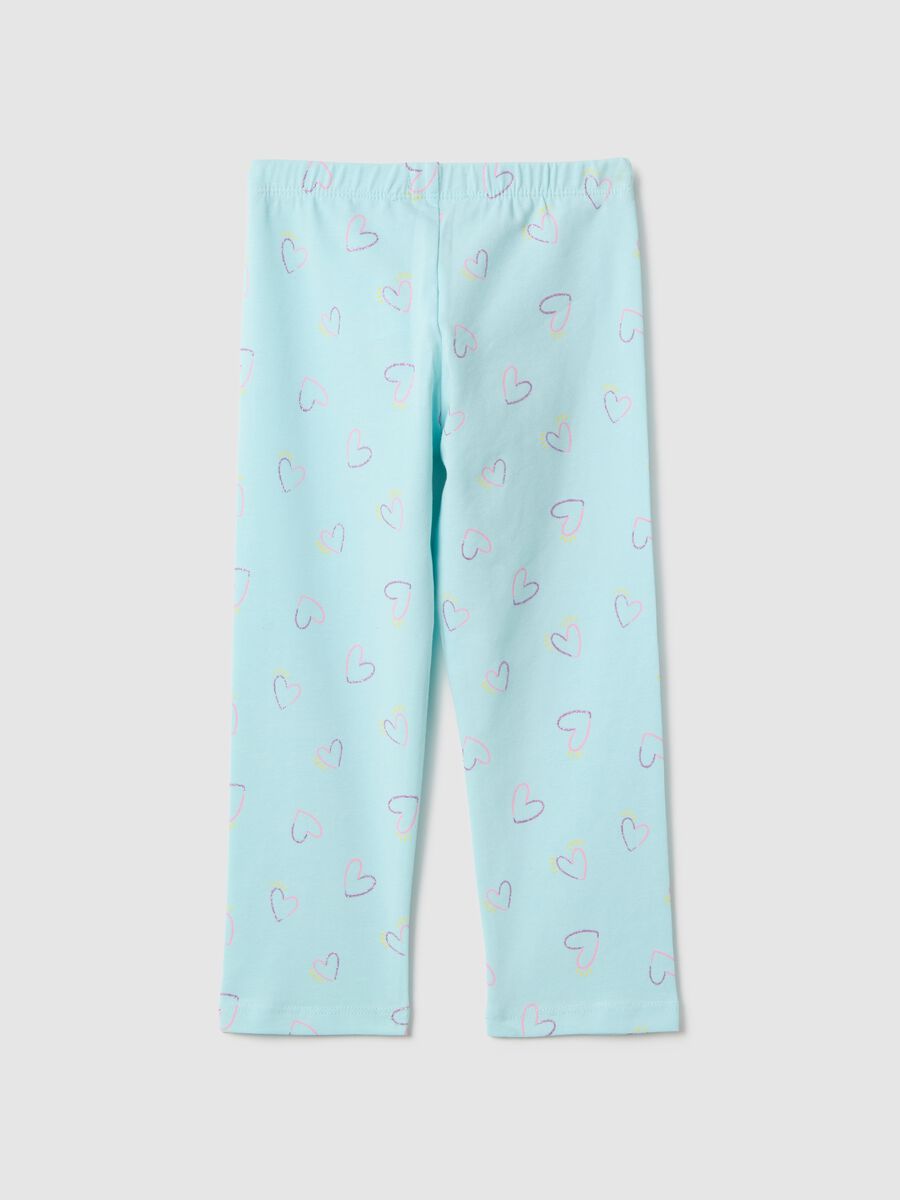 Blue stretch cotton skinny fit leggings for girls with hearts_1