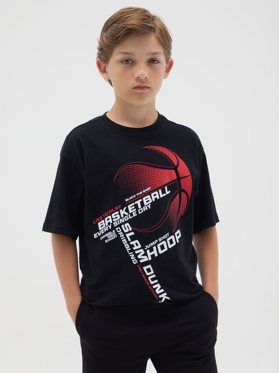Boys' black pure cotton regular fit t-shirt with print_0