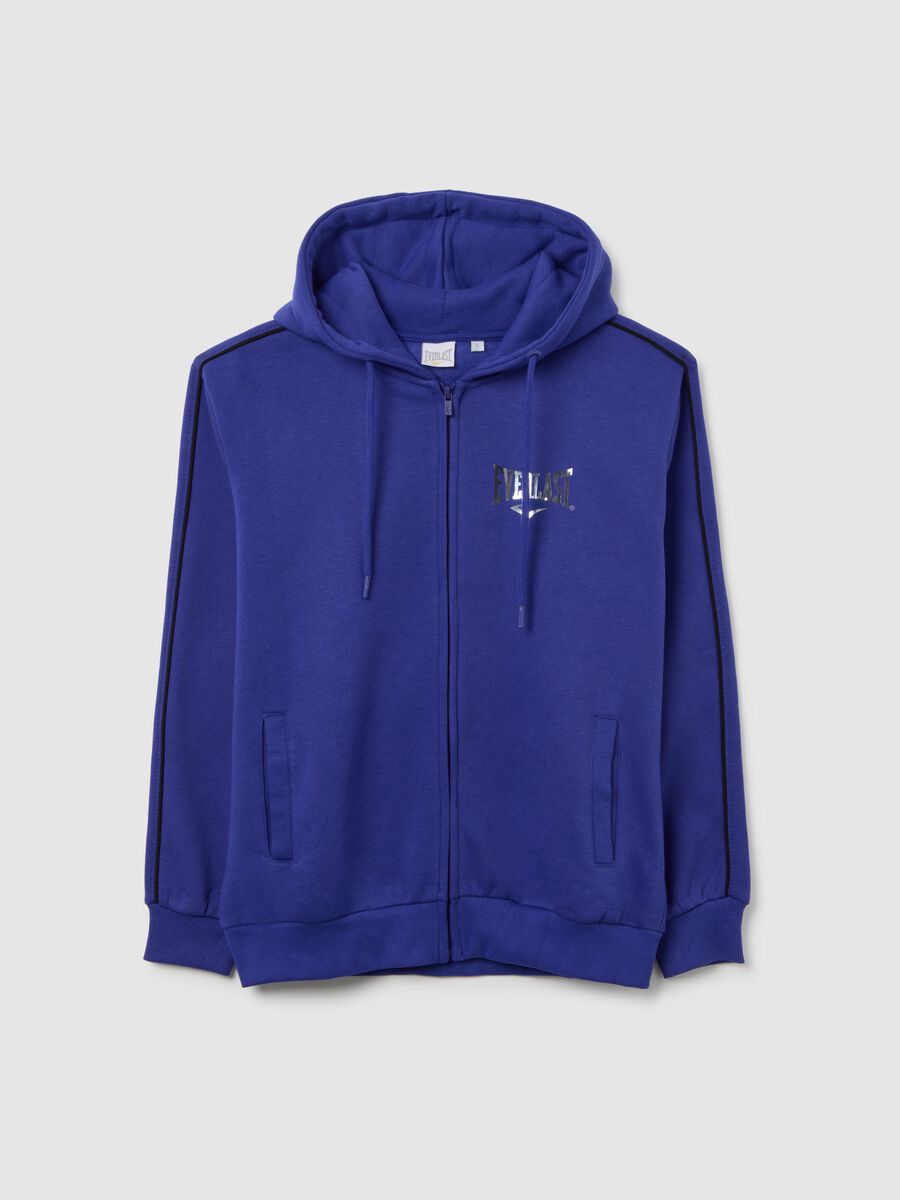 Felpa in misto cotone blu regular fit con cappuccio e zip_4