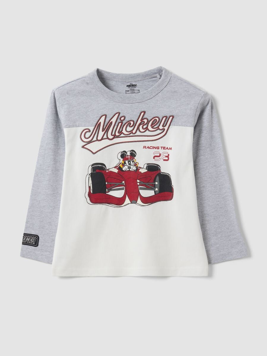 T-shirt grigia in puro cotone con girocollo e stampa Mickey per bambino_0