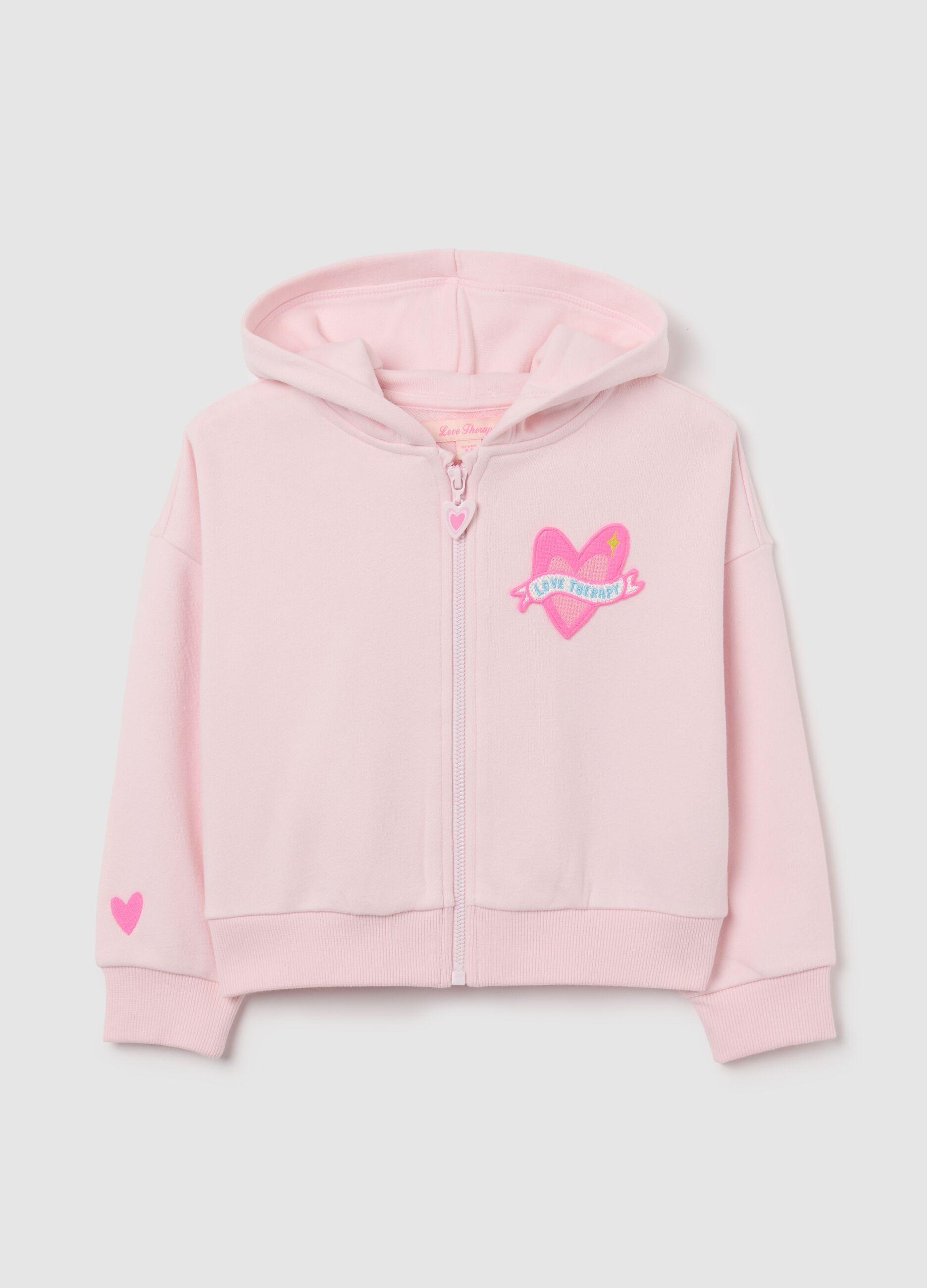 Girls' pink cotton blend hoodie regular fit with zip