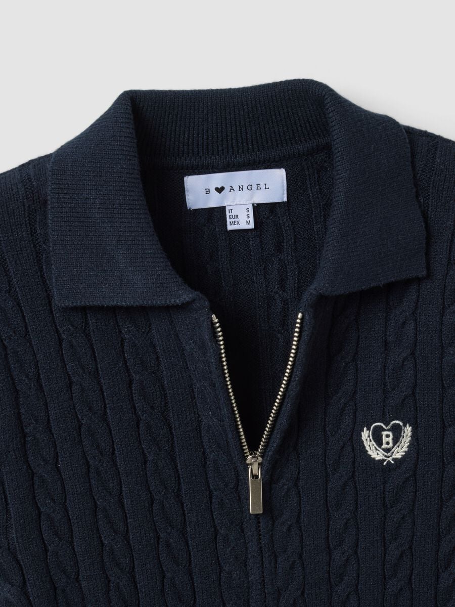 Cardigan blu scuro in misto viscosa con collo polo fitted_1