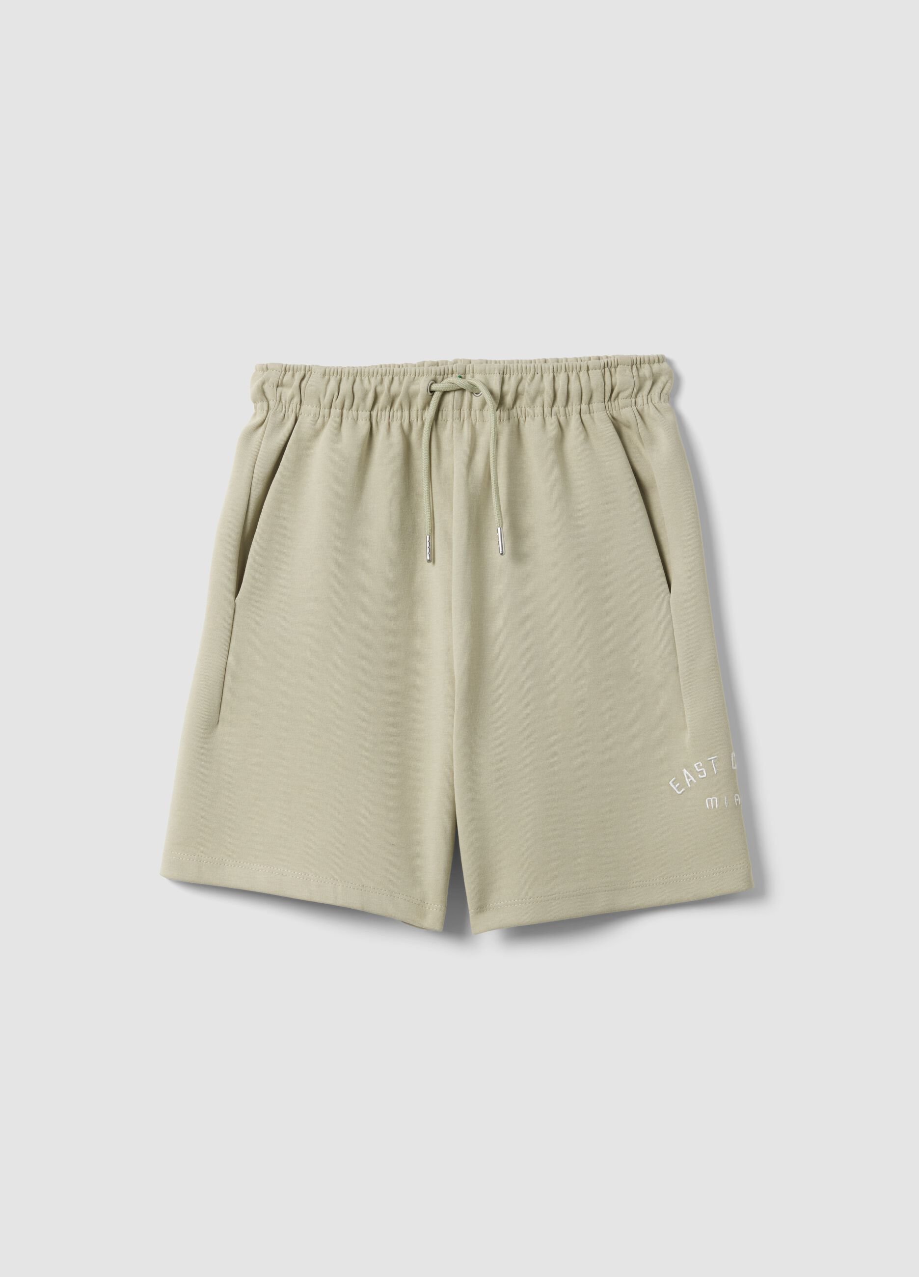 Beige cotton-blend shorts with elasticated waist