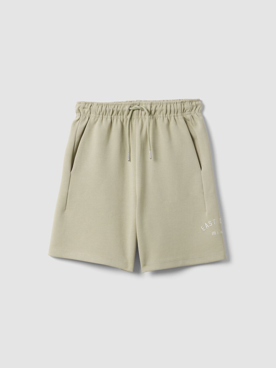 Beige cotton-blend shorts with elasticated waist_0