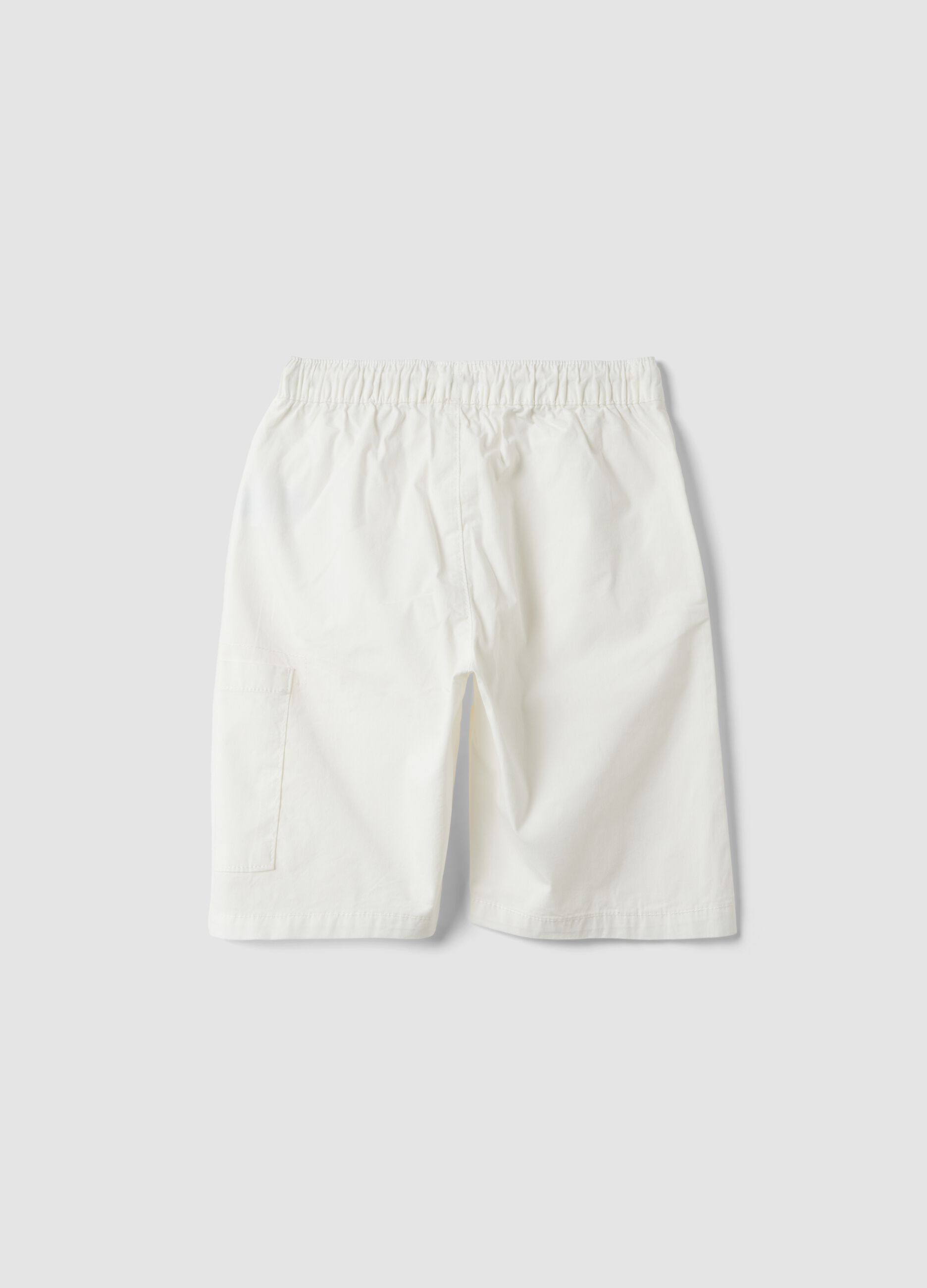 White stretch cotton shorts with elasticated waistband