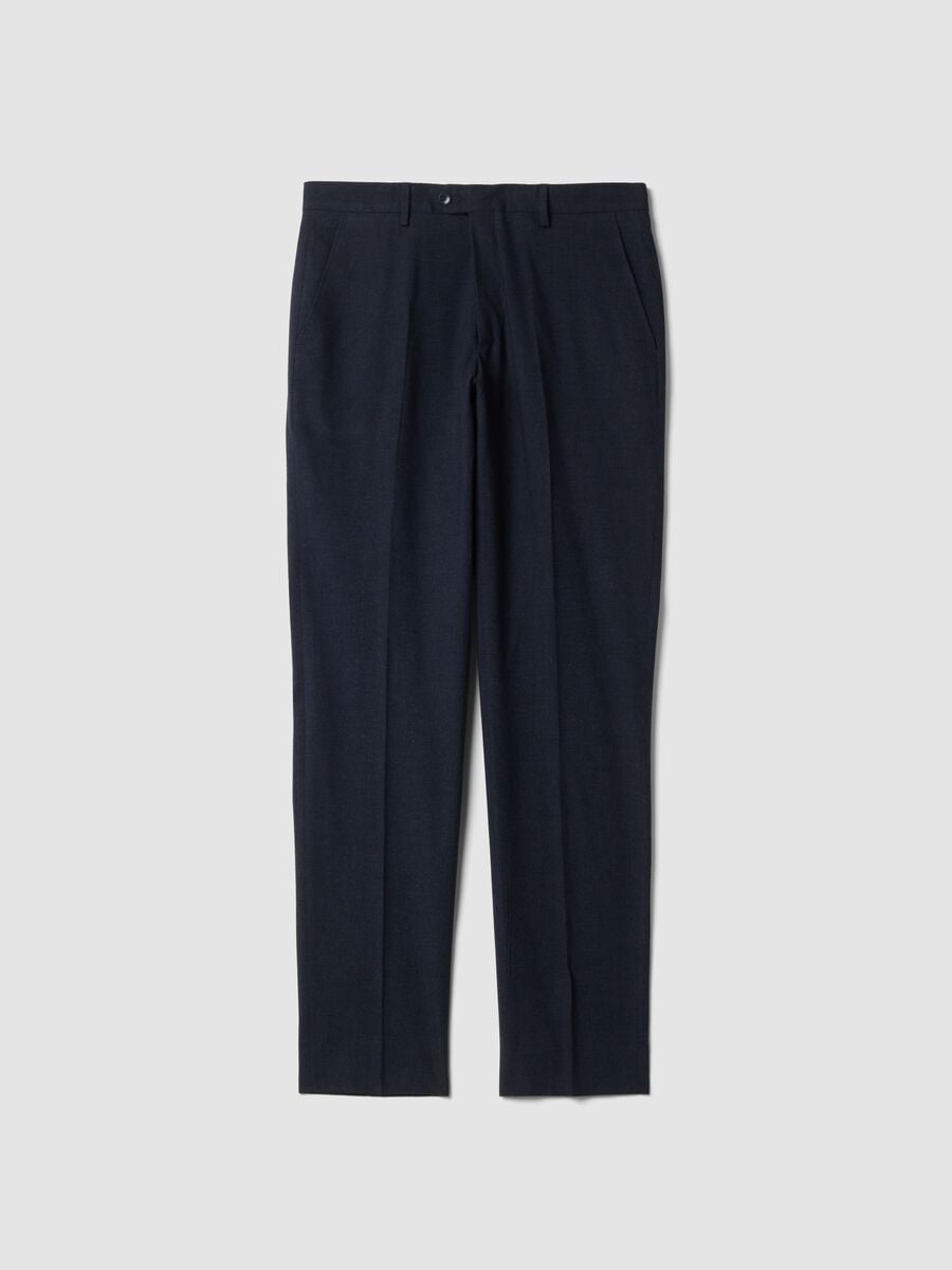 Pantaloni formali blu in cotone elasticizzato slim fit_0