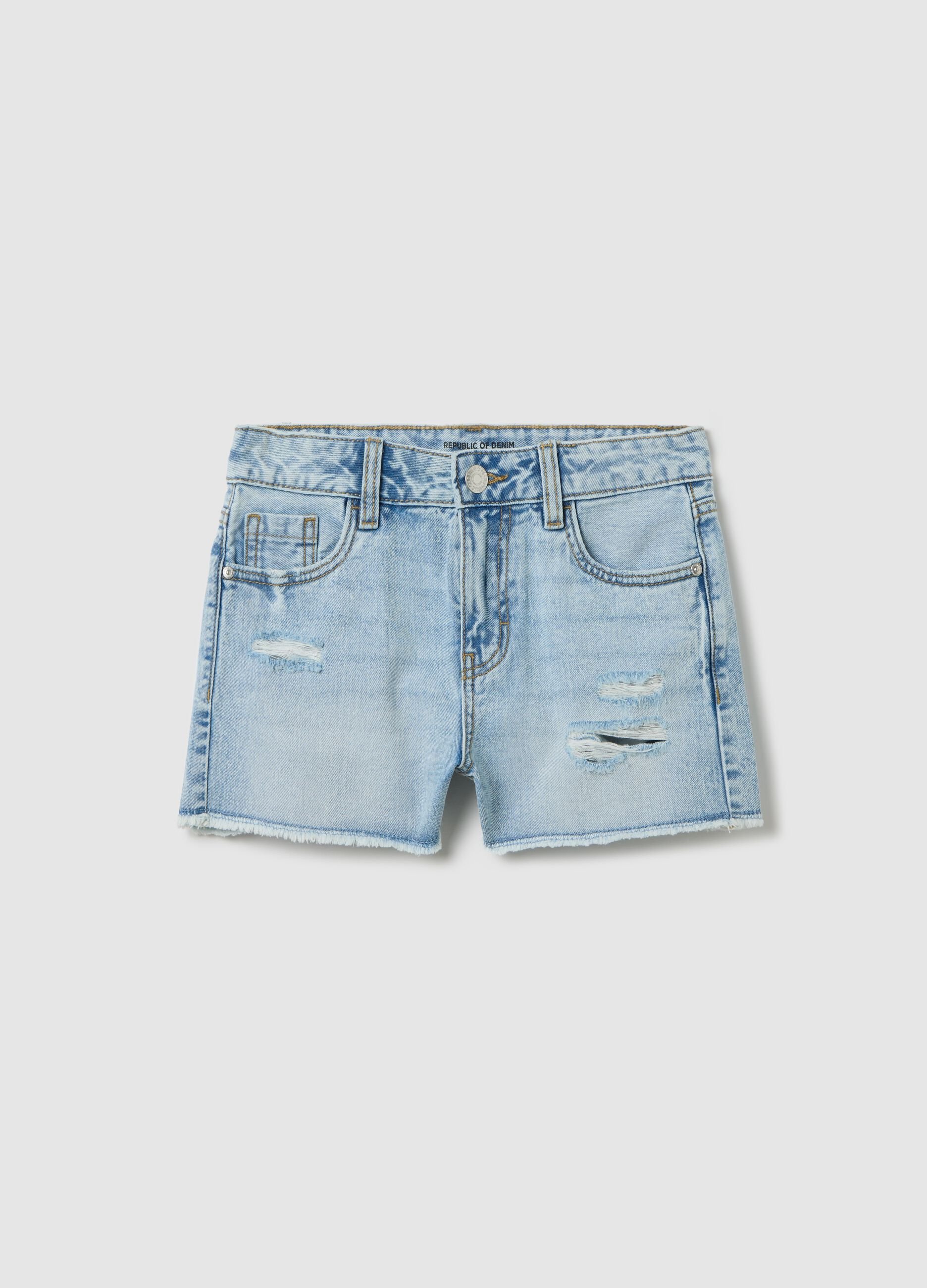 Shorts denim cinque tasche con abrasioni
