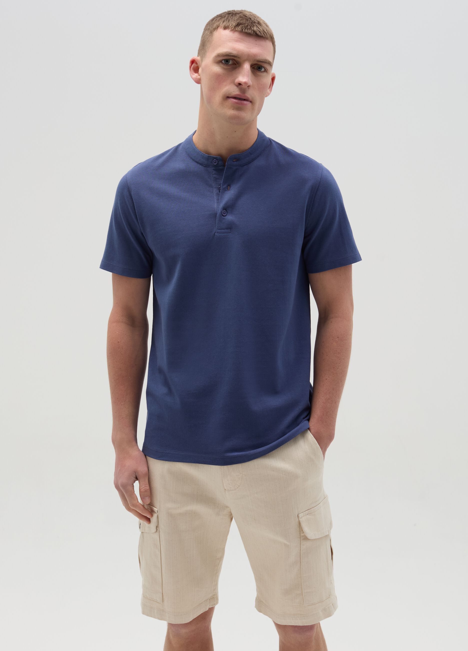 Piquet polo shirt with Mandarin collar