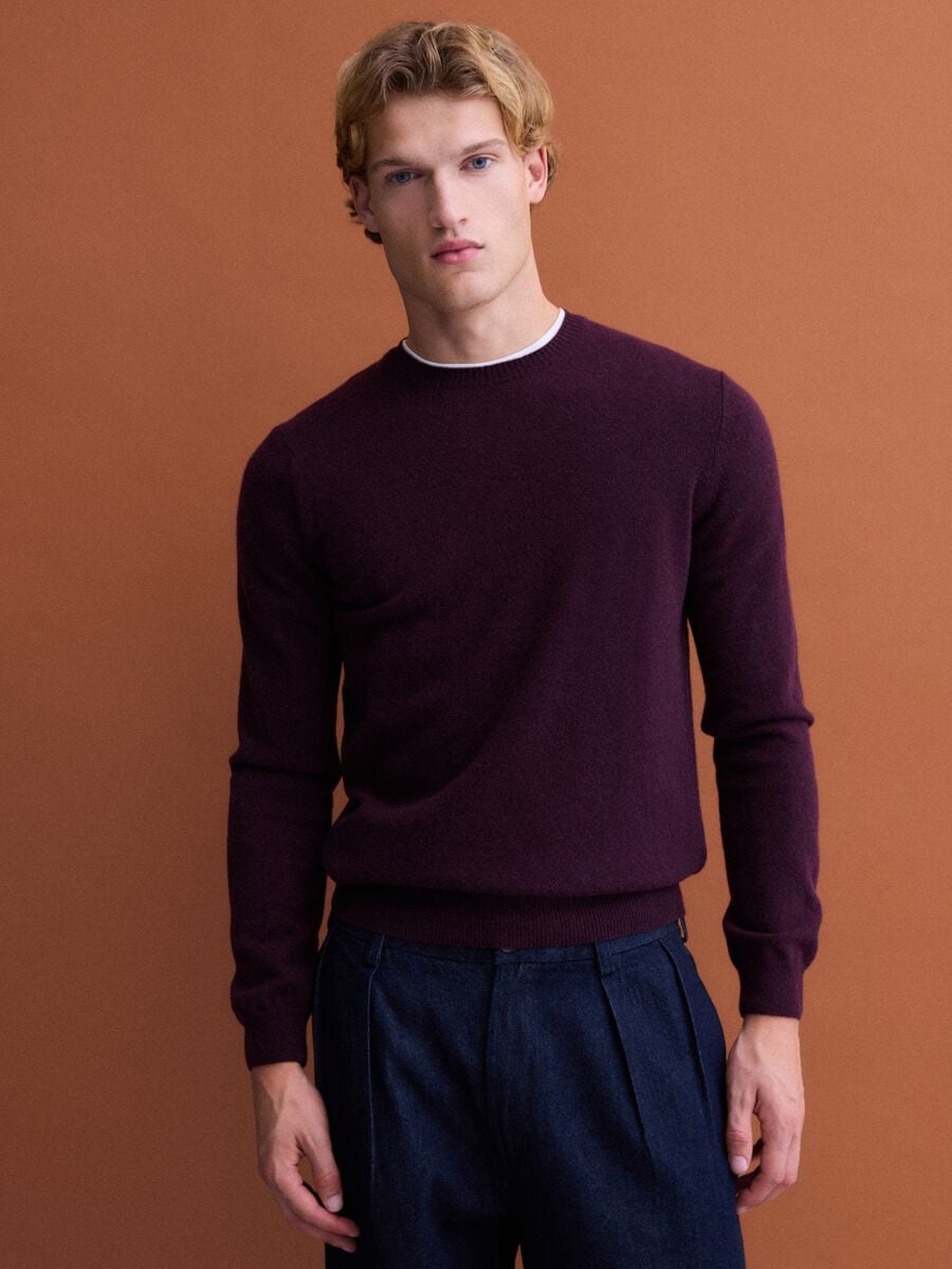 Pullover viola in pura lana a girocollo regular fit_0