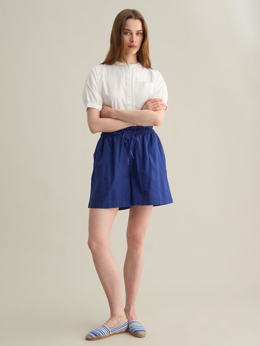 Women's blue pure cotton shorts with regular fit_0