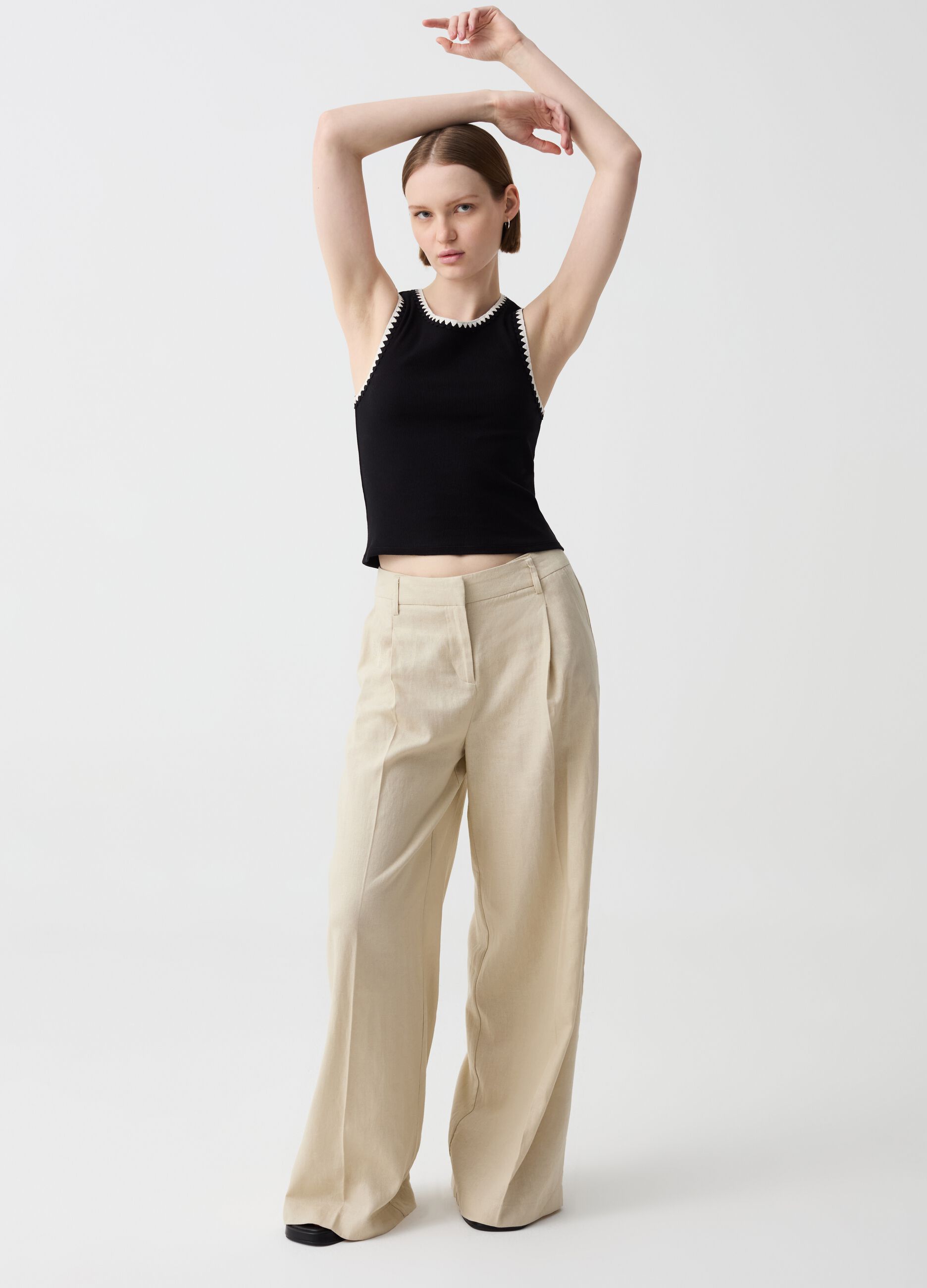 Ovs Tank top a costine con profilo etnico