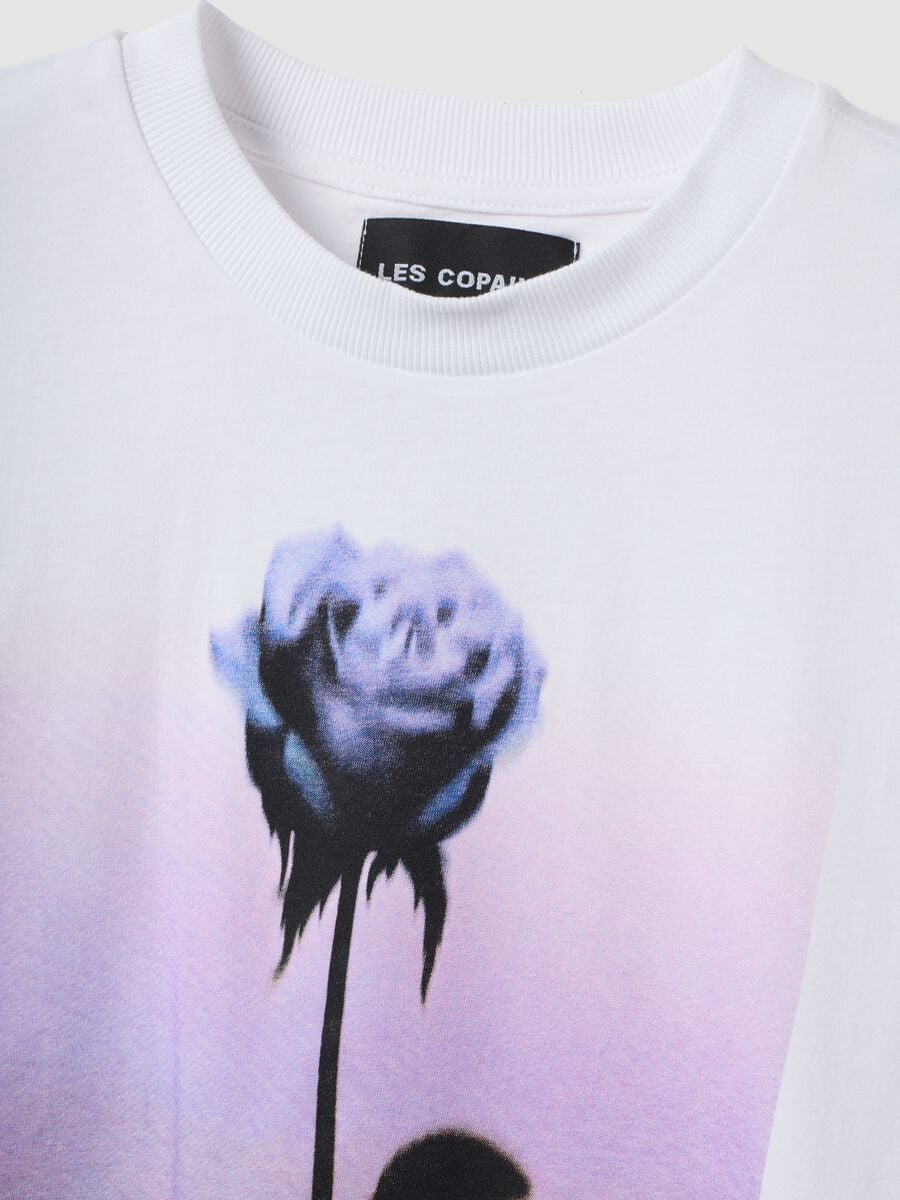 White pure cotton T-shirt with floral print, regular fit_2