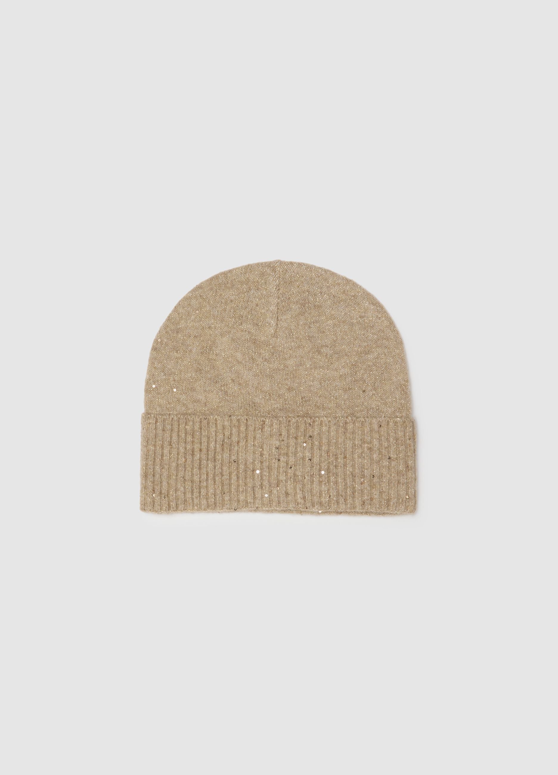 Beige Beanie in Stretch Fabric Blend