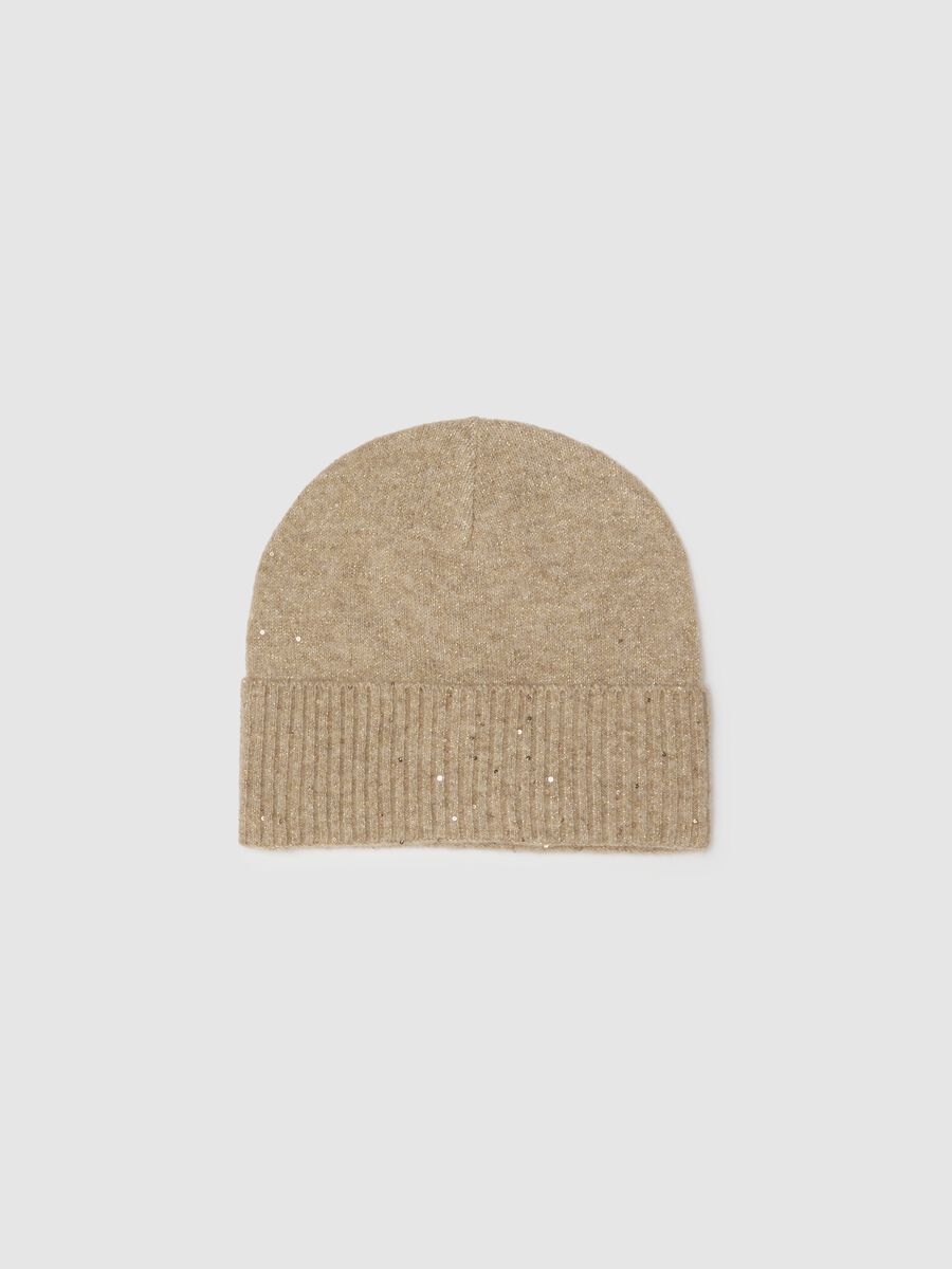 Beanie beige in misto tessuto elasticizzato_0