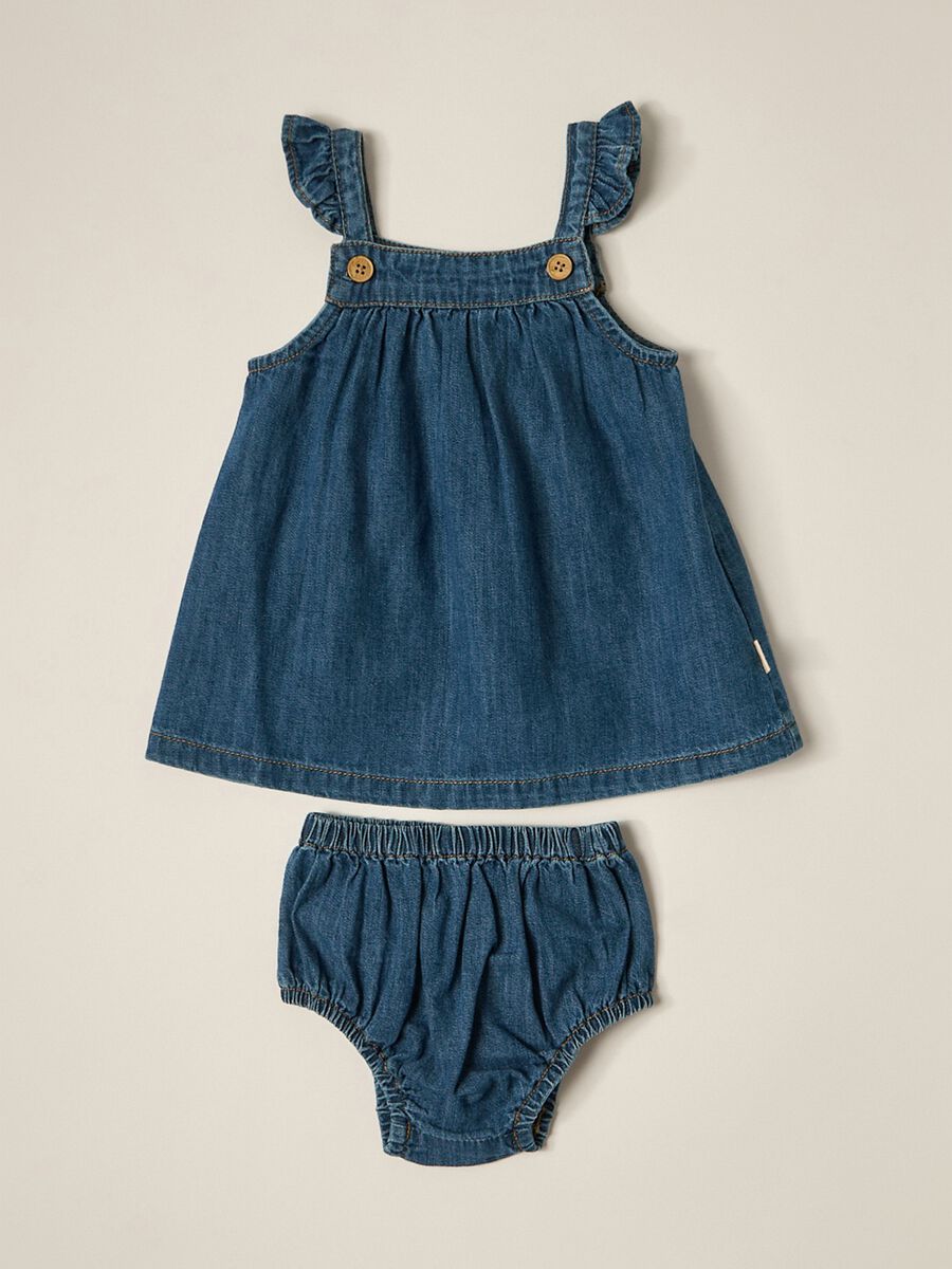 IANA newborn girl dress + shorts set in 100% cotton denim_0