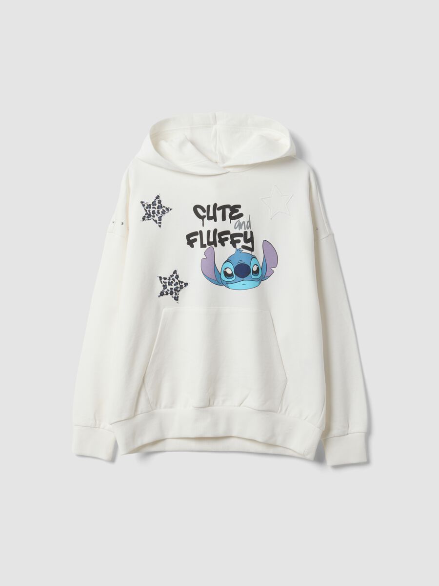White oversized hoodie in pure cotton with Stitch print for girls_0