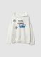 White oversized hoodie in pure cotton with Stitch print for girls_0