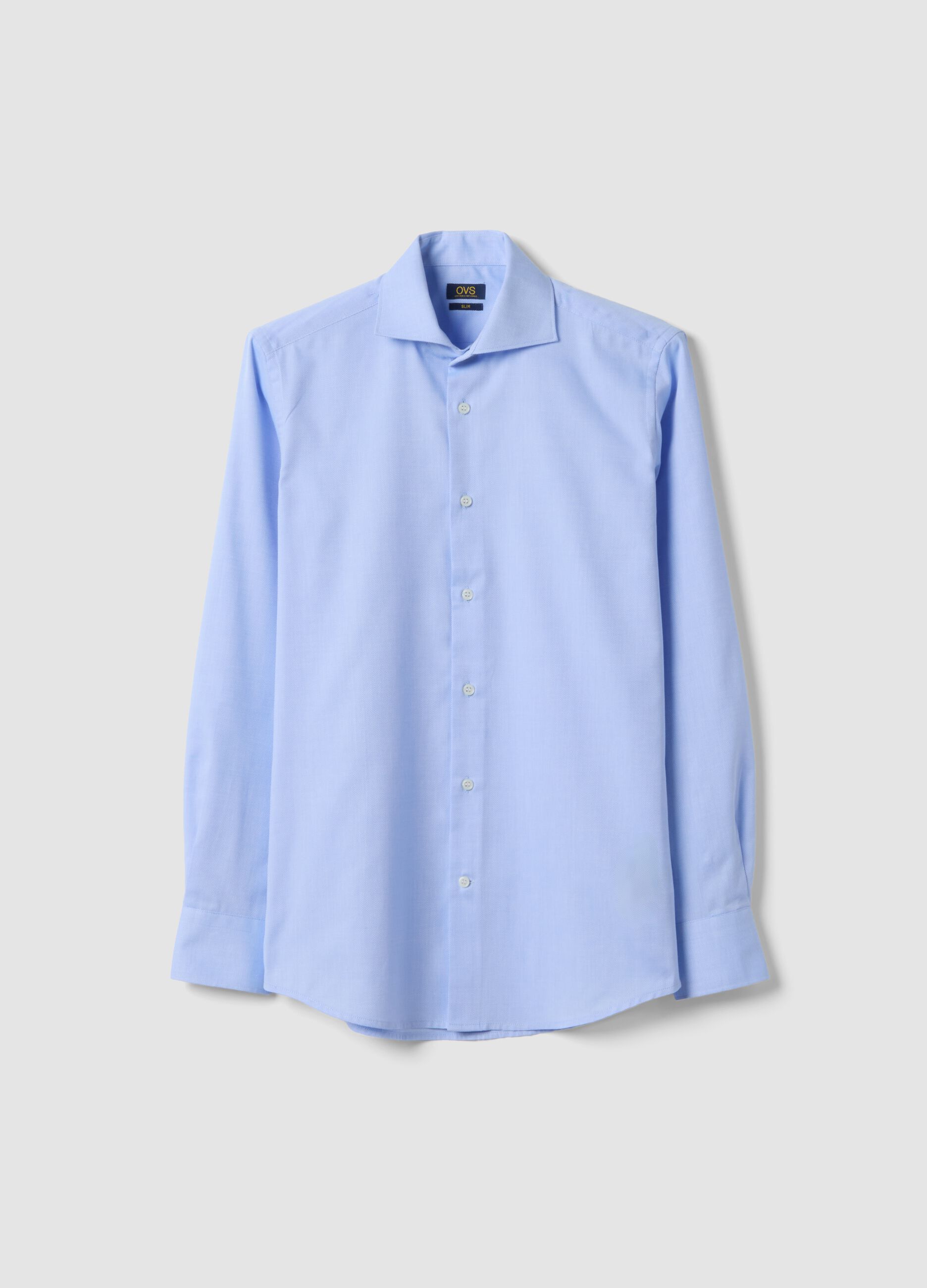 Light blue slim-fit cotton-blend shirt with French collar