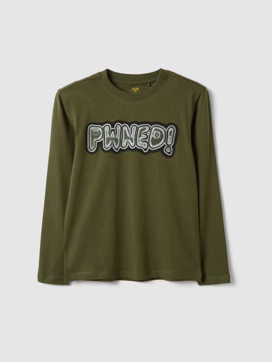 Green pure organic cotton slogan T-shirt for boys_0