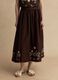 Gonna lunga in puro cotone marrone regular fit con ricami floreali_3