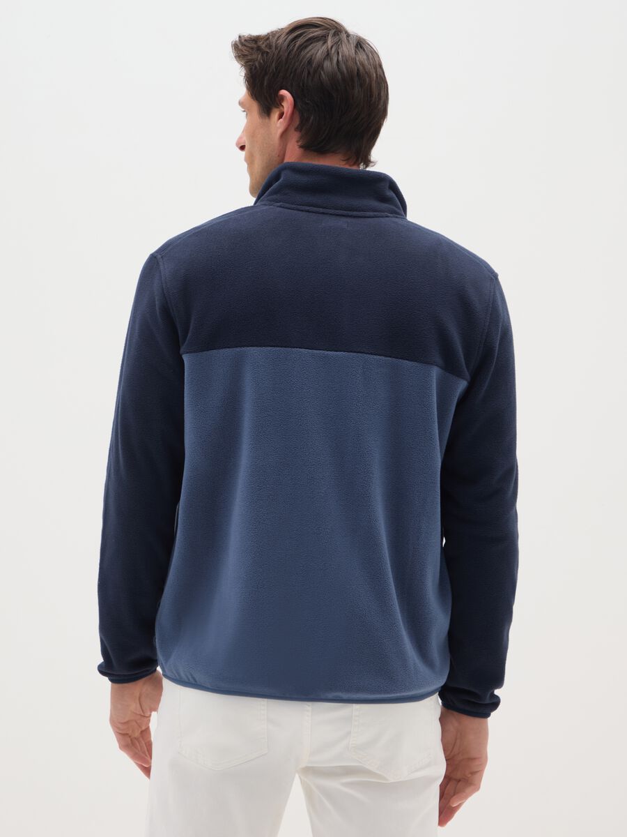 Blue high-neck fleece blend regular fit sweatshirt with zip_2