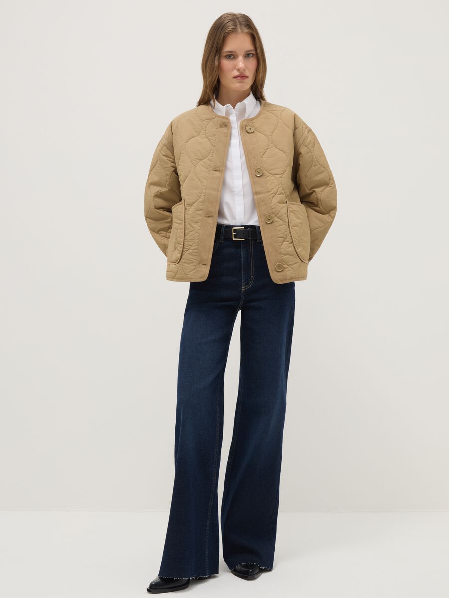 Beige padded regular fit jacket with buttons_1