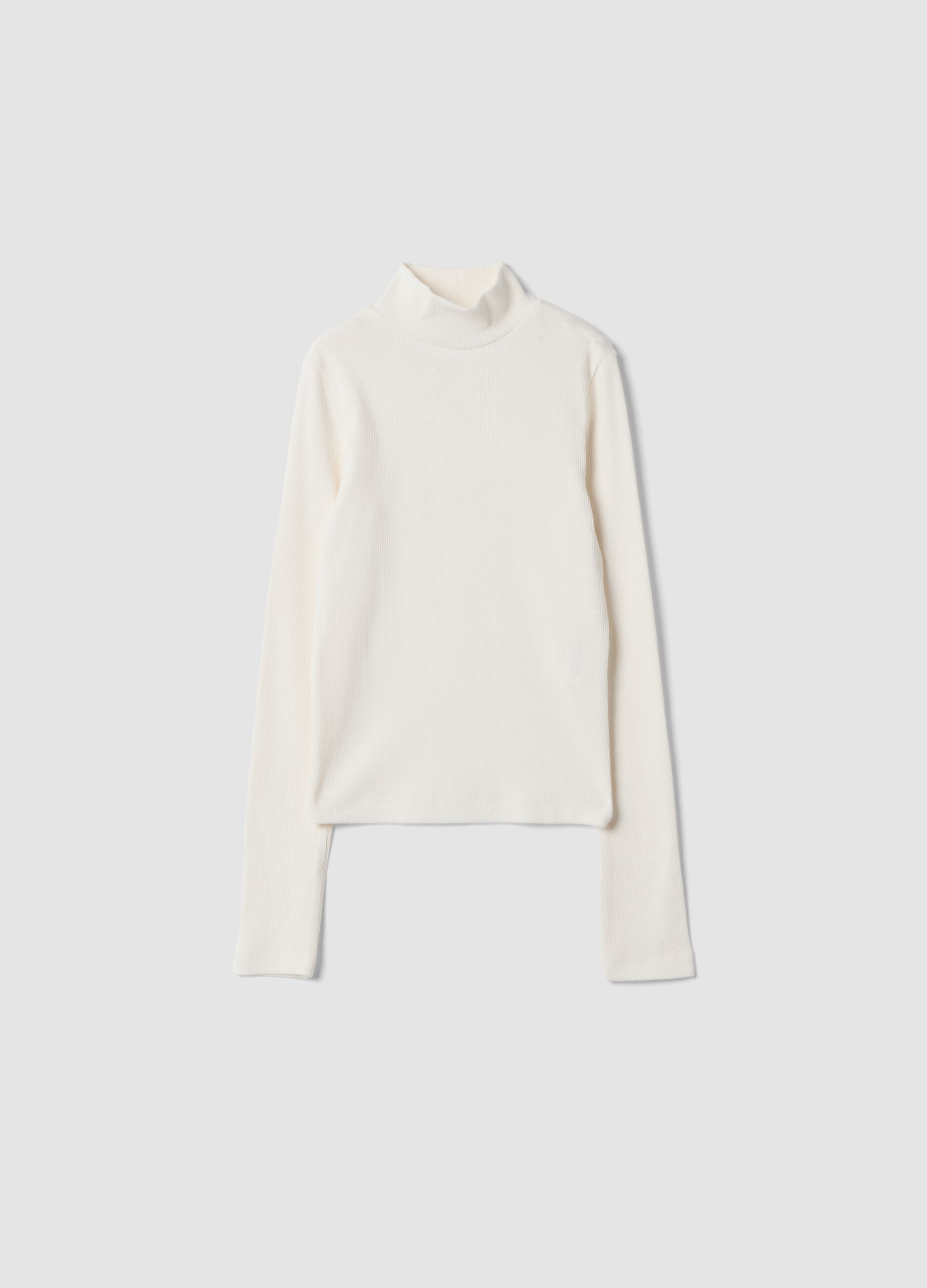 White slim-fit ribbed organic stretch cotton T-shirt