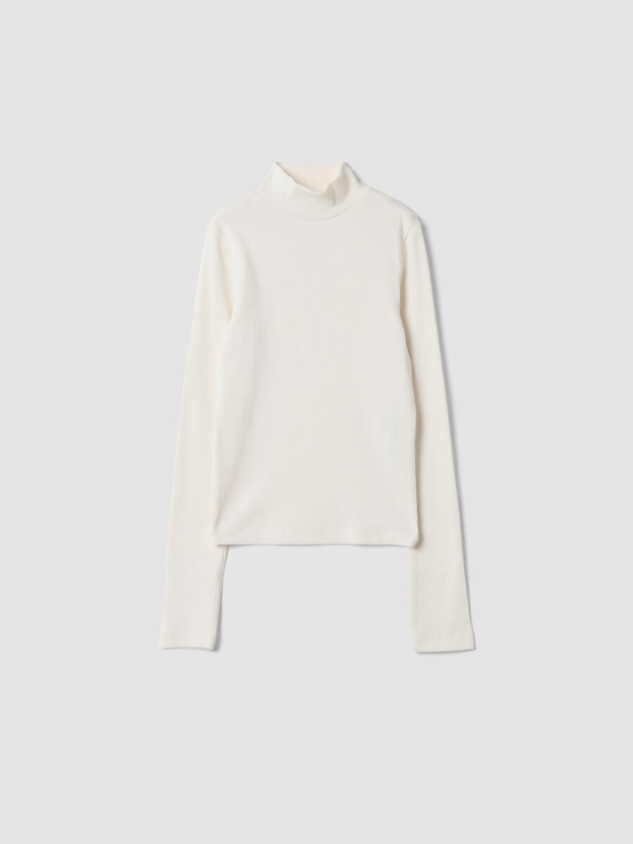 T-shirt bianca in cotone organico elasticizzato a costine slim fit_0