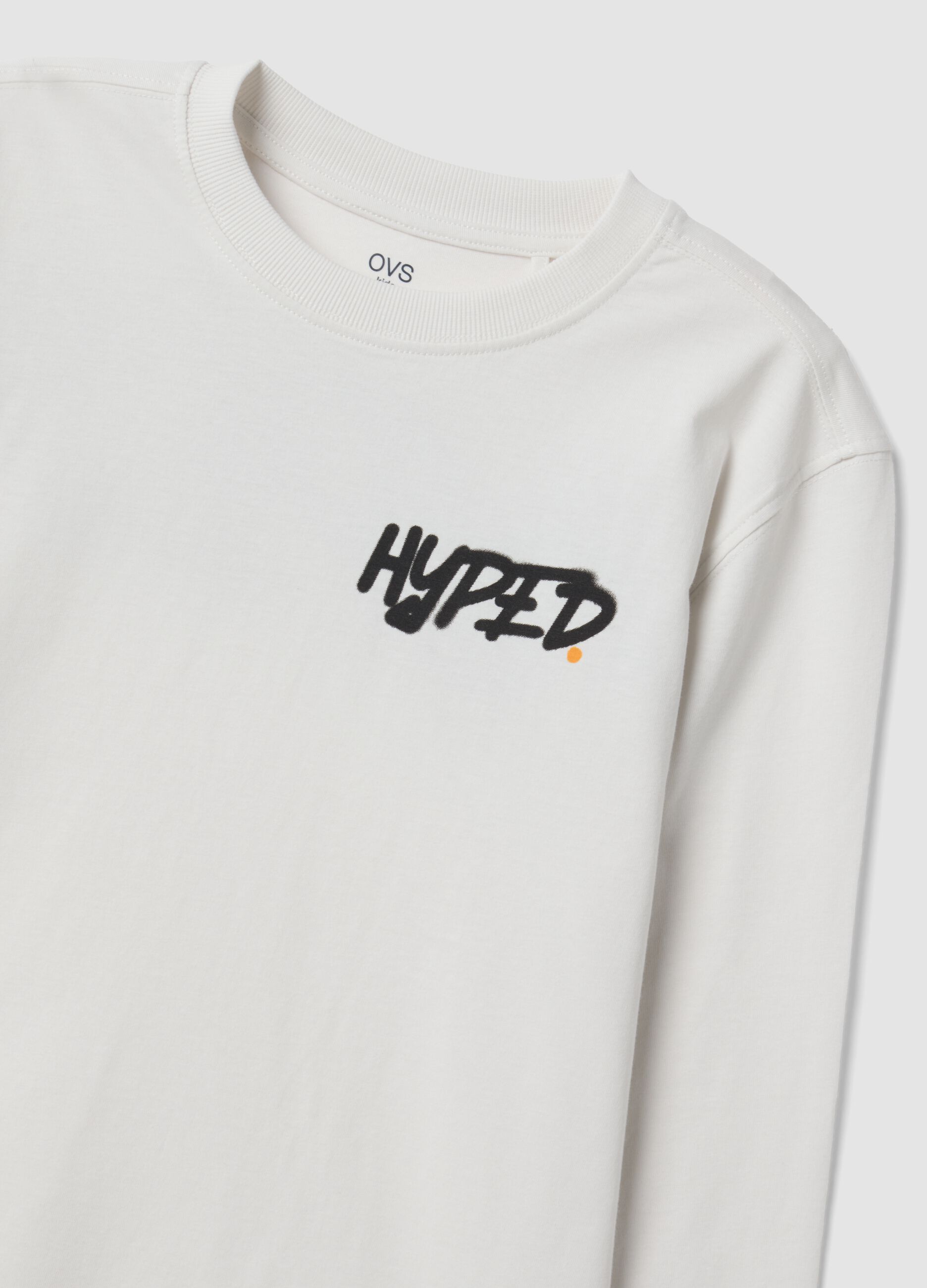 White pure organic cotton T-shirt with "Hyped" print for boys