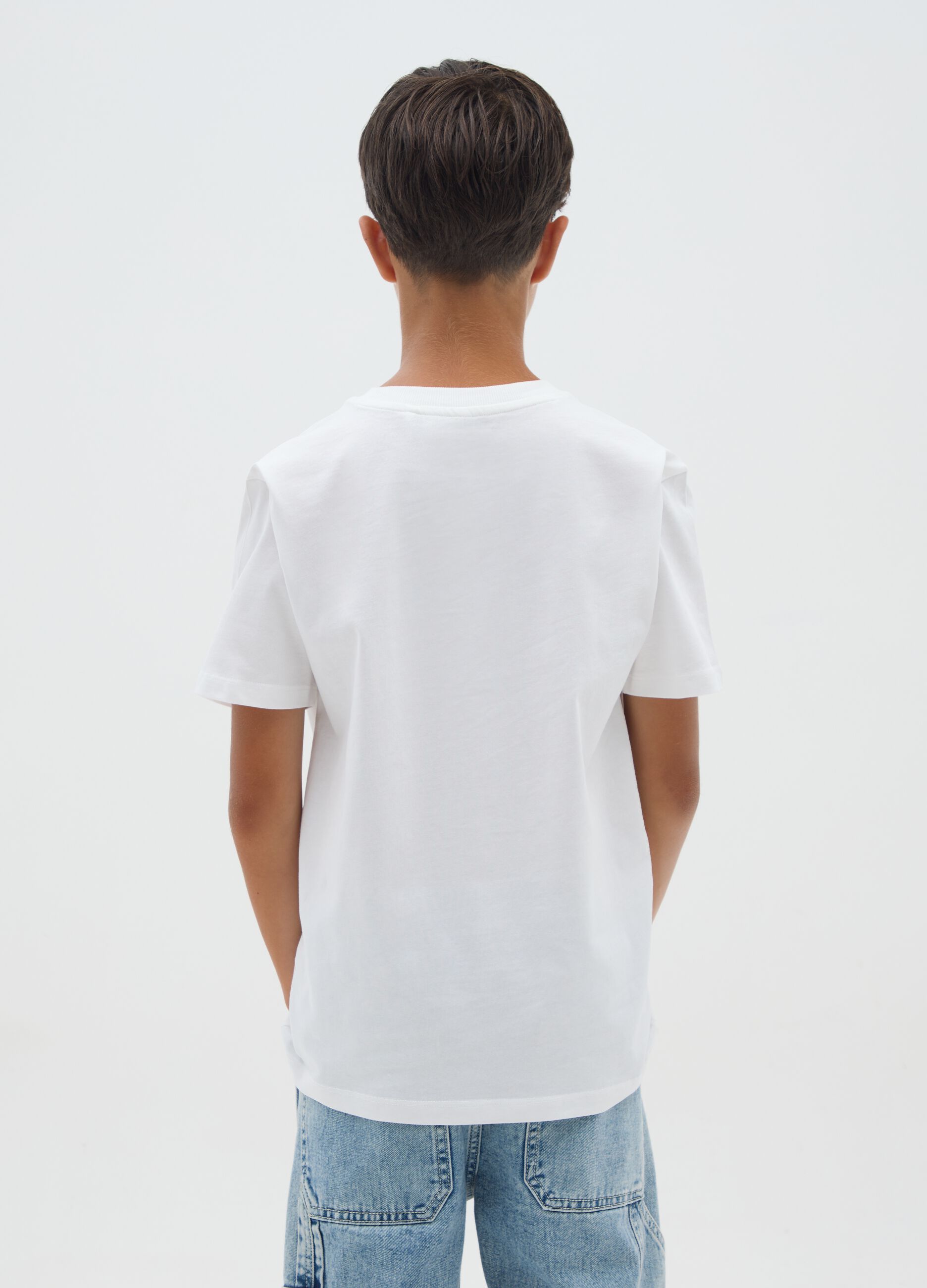 White boys' pure cotton regular fit T-shirt