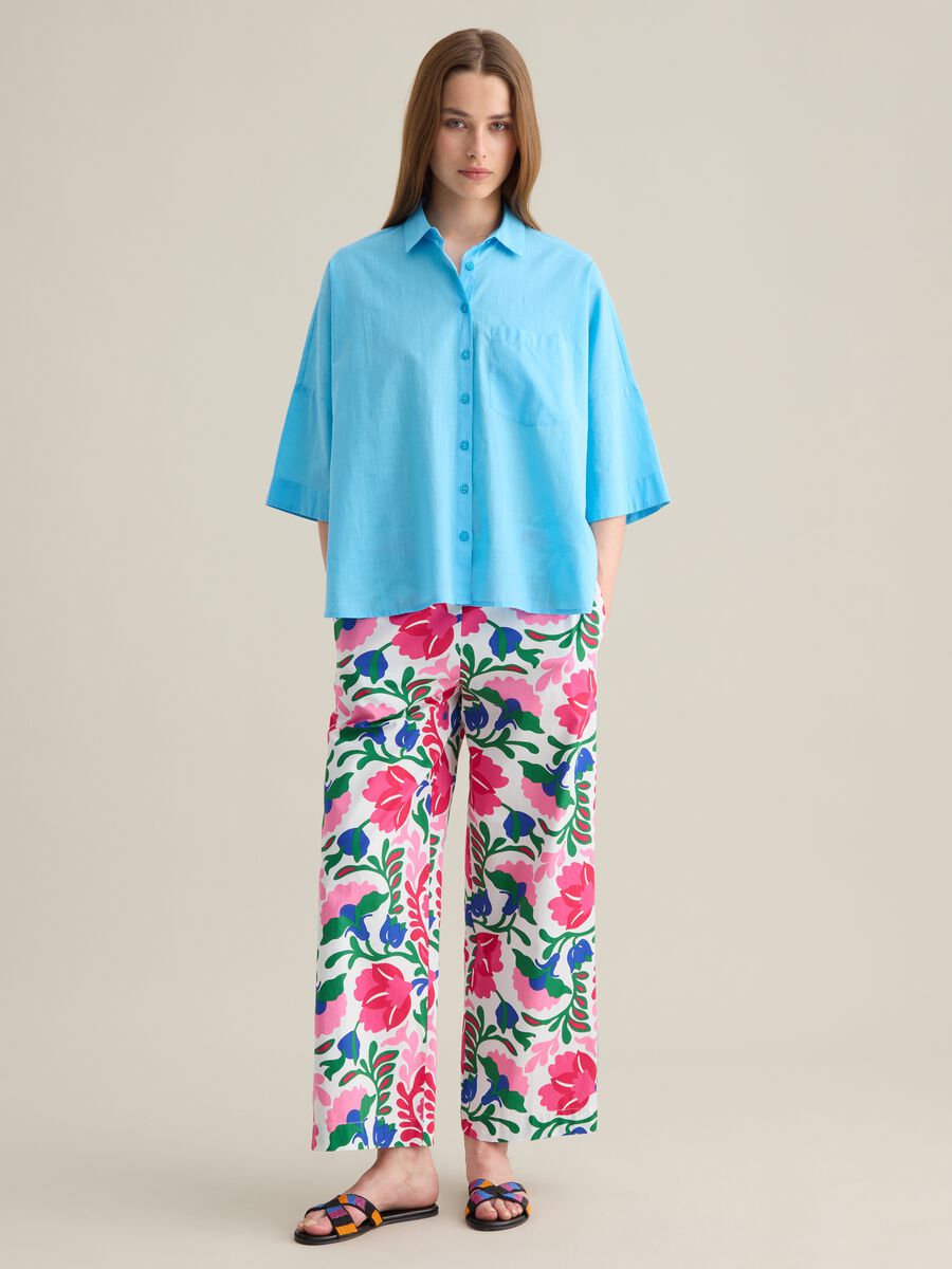 Women's blue oversized pure cotton shirt_1