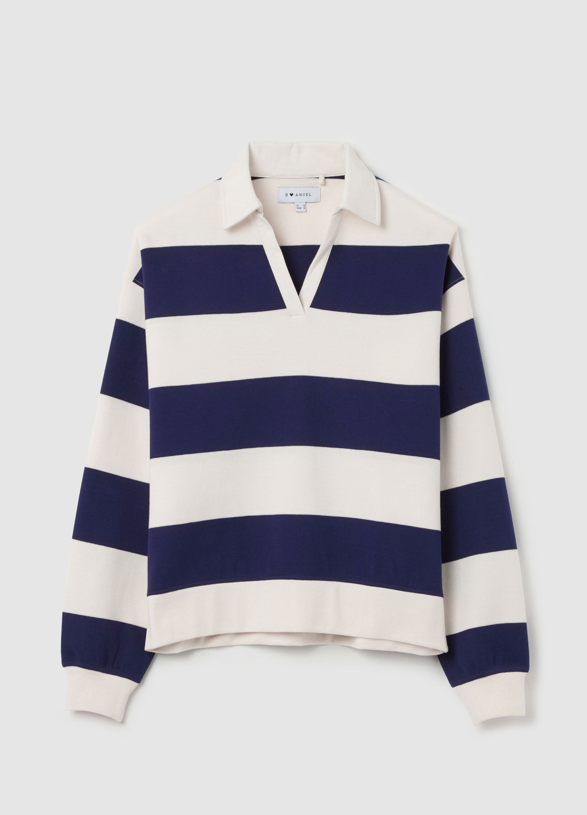 Striped sweatshirt with polo neck