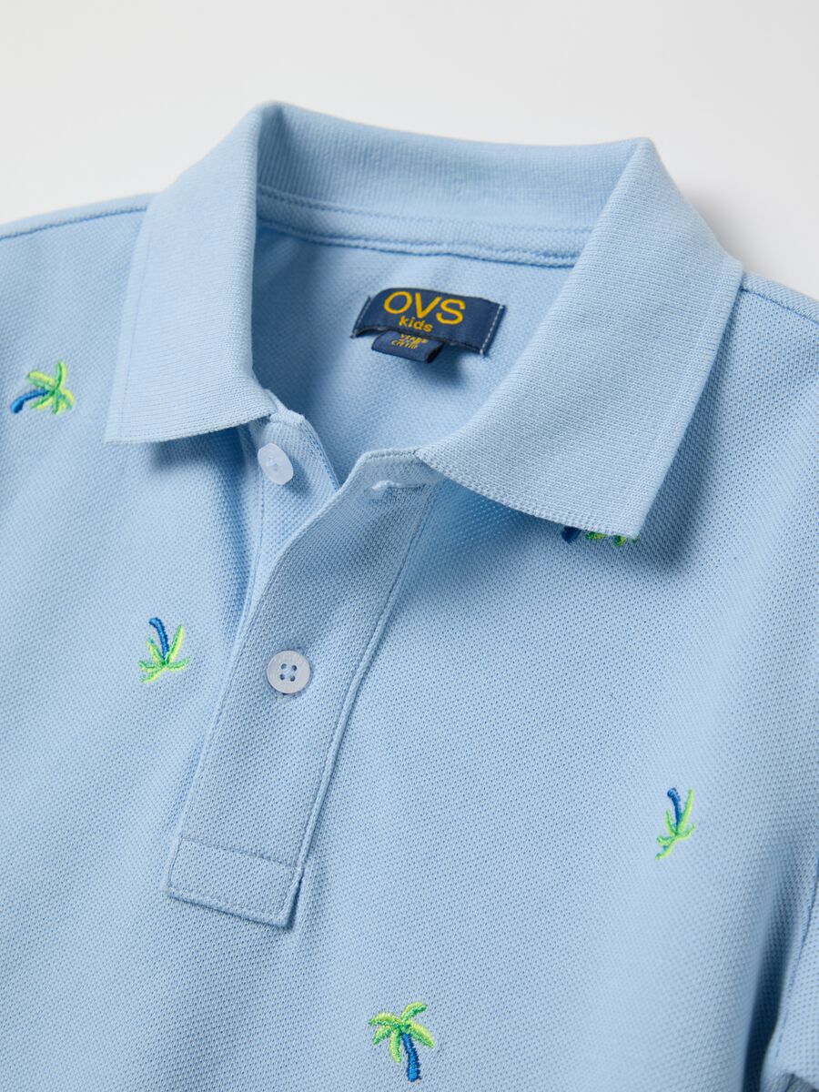 Light blue piquet polo shirt with palms embroidery_2