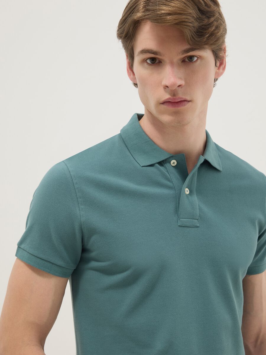 Green slim fit short sleeve pure cotton polo_0