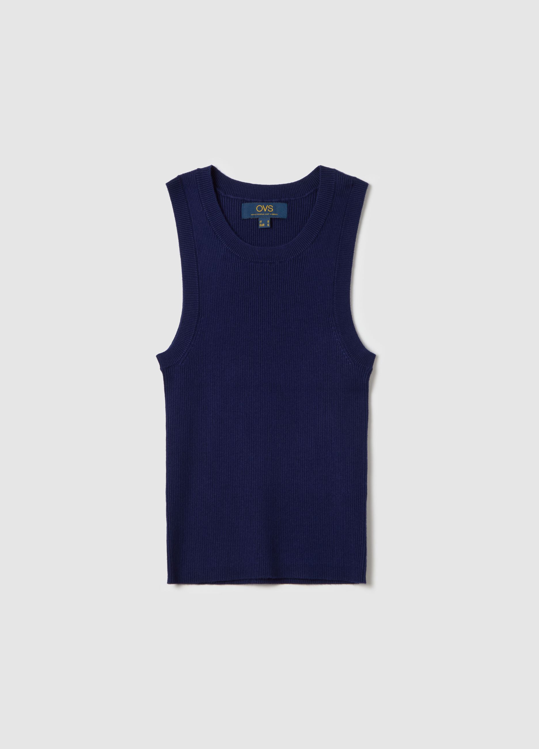 Ribbed tank top with halter neck