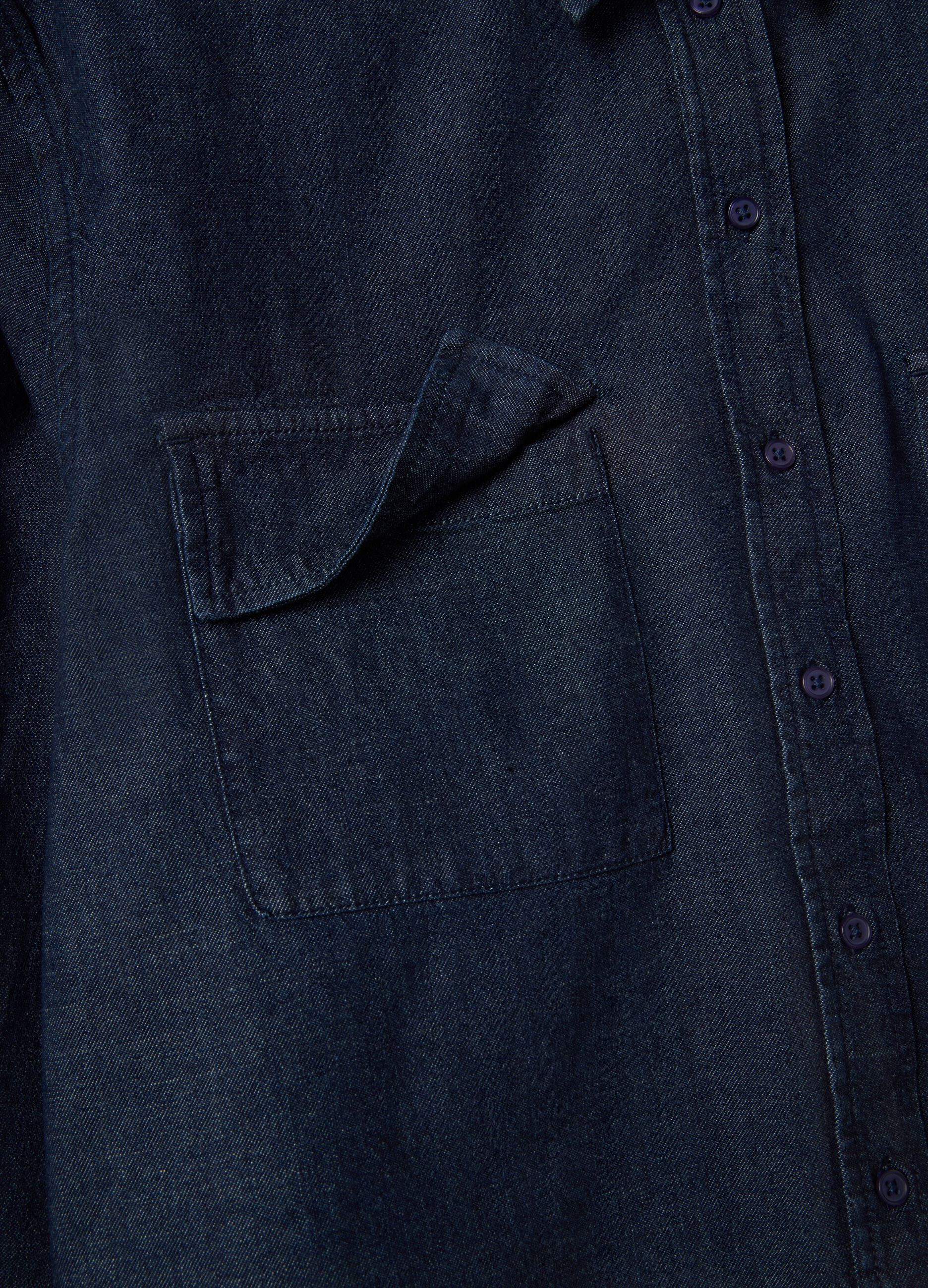 Blue regular-fit denim pure cotton shirt