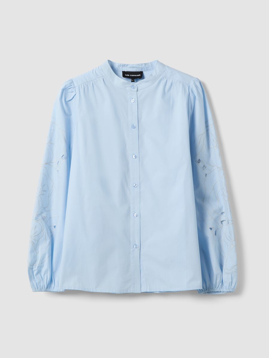 Camicia in puro cotone azzurra regular fit con ricami_5